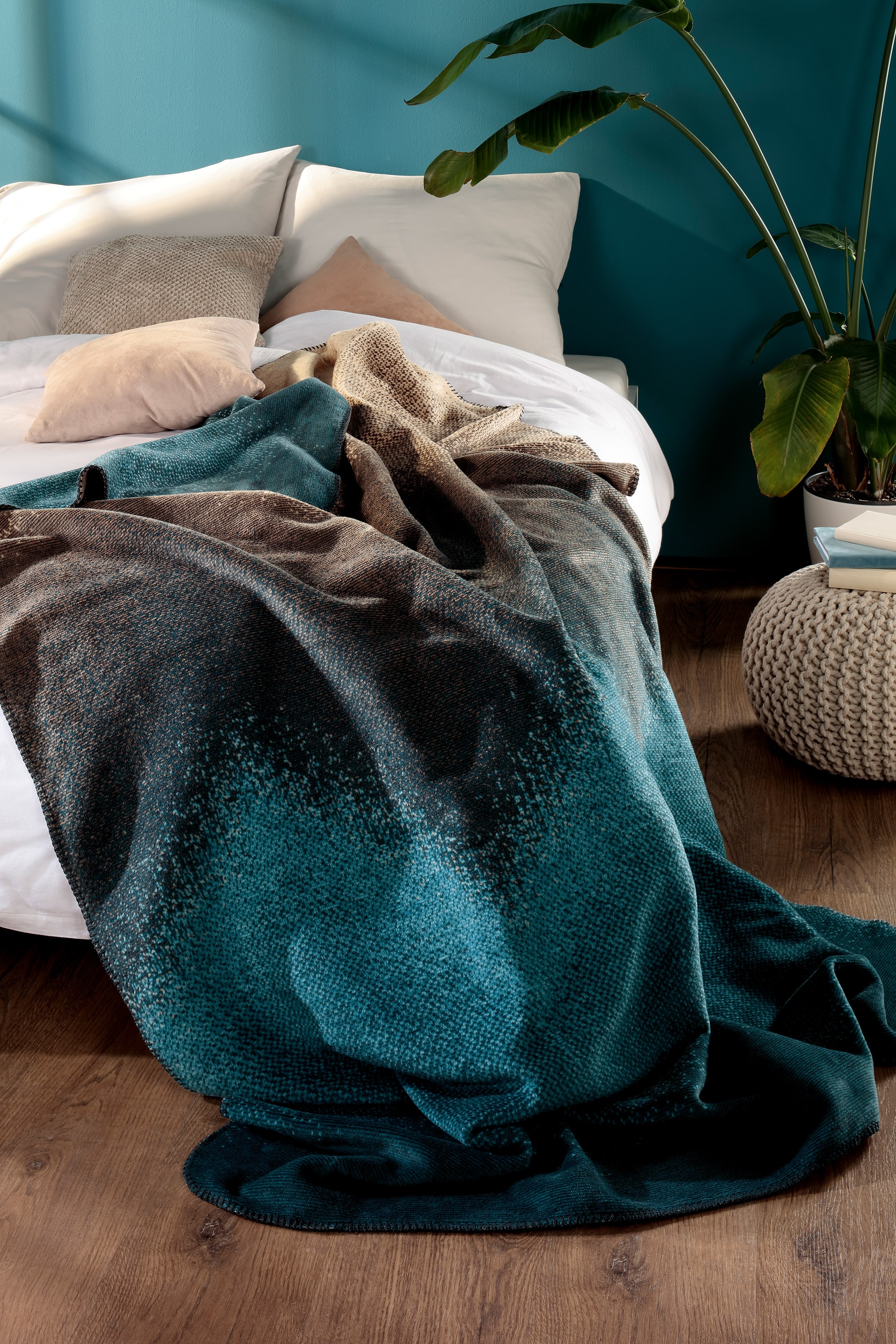 Biederlack Wohndecke »Blue Fade« trendige Farben mit fliessendem Übergang