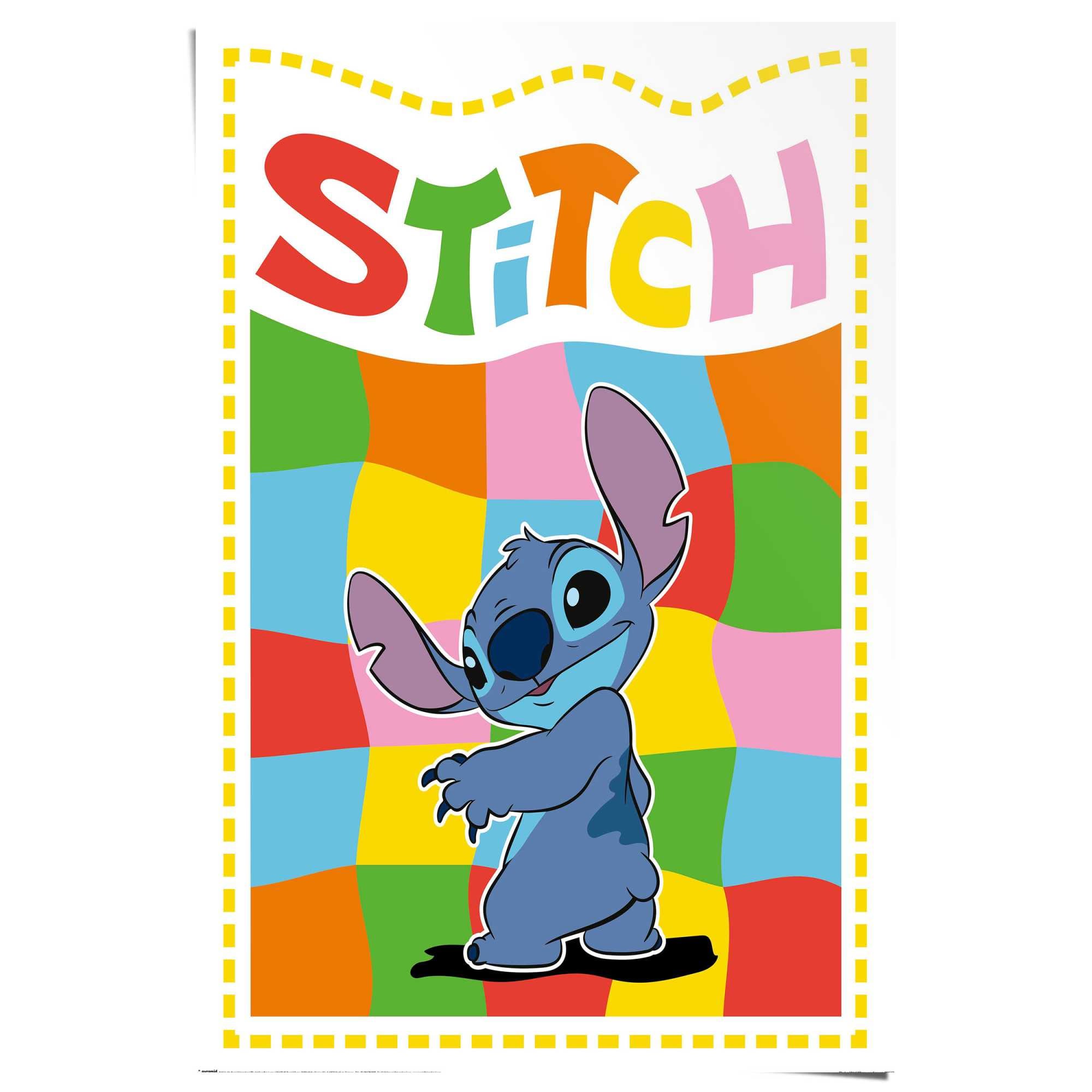 Image of Reinders Poster "Stitch - chequered Stitch" Kinderzimmer - Blau - 150 gr. Papier - Cartoons und Charaktere