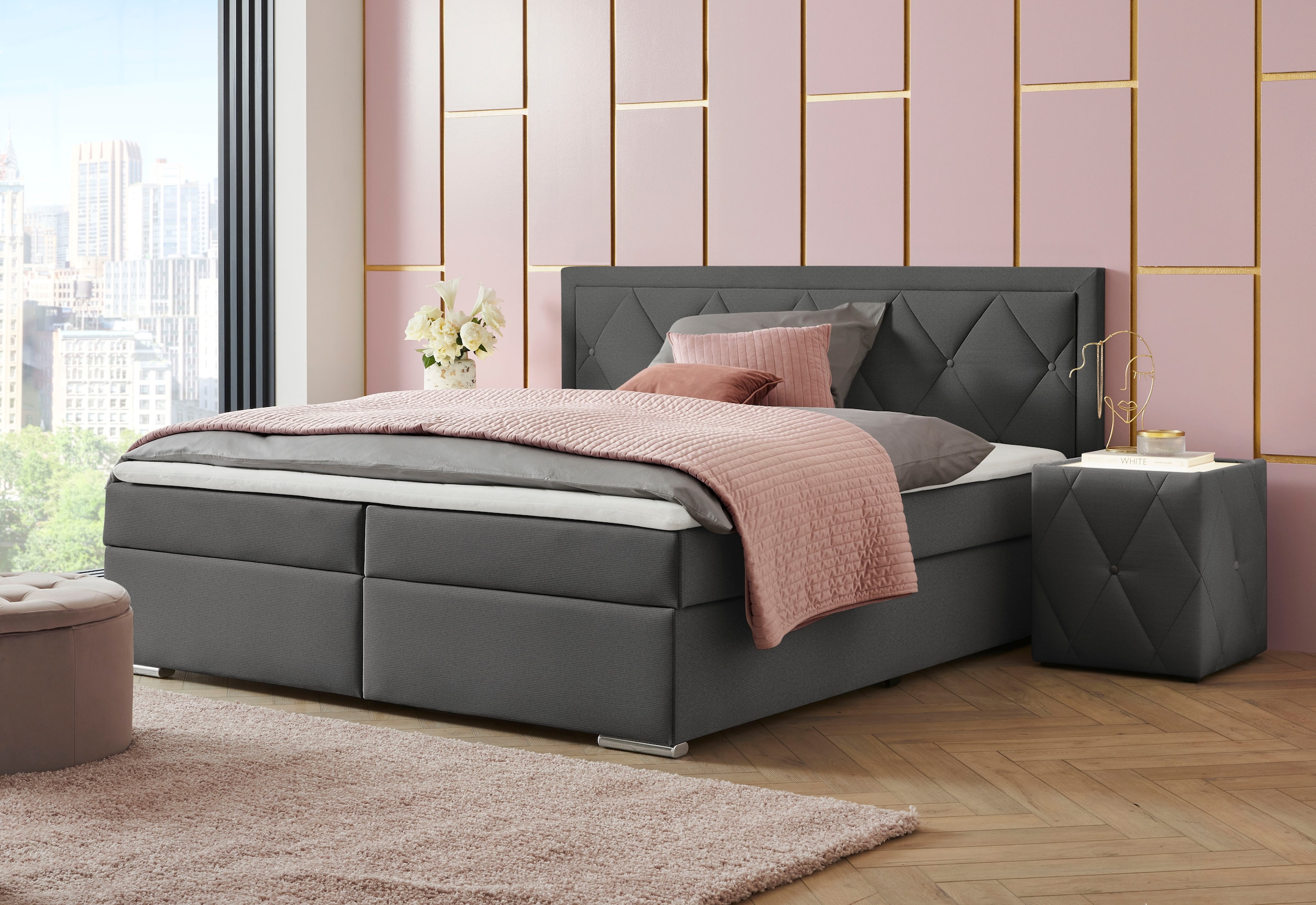 Leonique Lit de boxe »Alfie, Bestseller, wahlweise mit Bettkasten« mit Knopfheftung im Kopfteil, H2, H3 und H4 wählbar