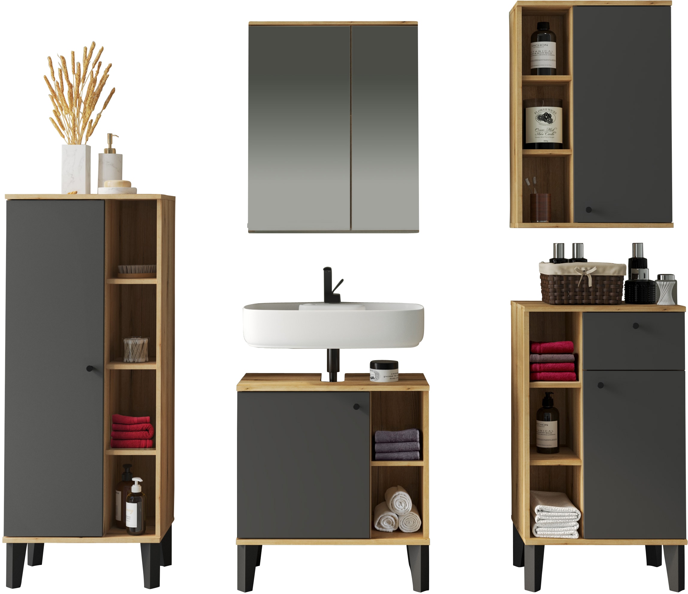 Image of Home affaire Badmöbel-Set "OSLO, Bad im skandinavischen Design, 5-teiliges Badezimmer" Set, 5 Stk. tlg.