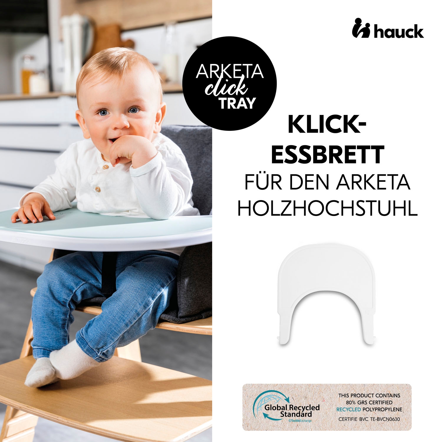 Hauck Plateau de chaise haute »Arketa Click Tray, White« aus recyceltem Material