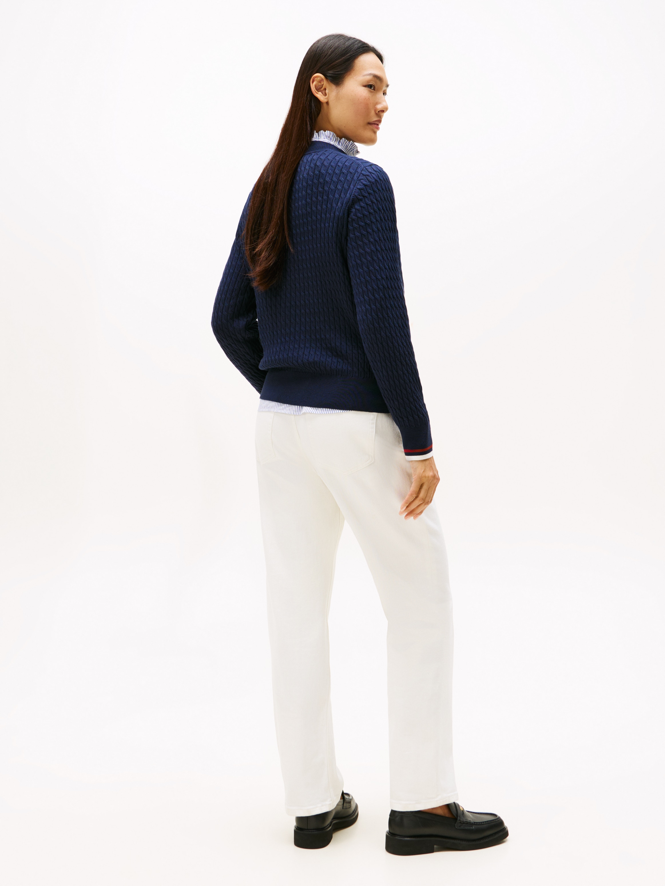 Tommy Hilfiger Rundhalspullover »CO CABLE C-NK LS SWEATER«, mit Zopfmuster
