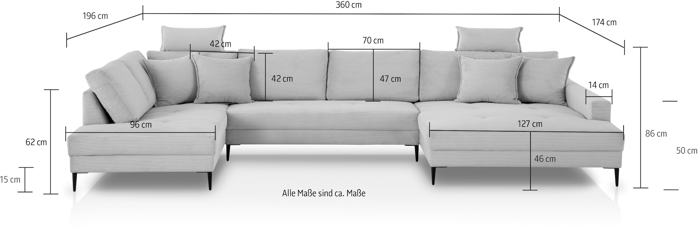 Trends by HG Wohnlandschaft »Summer U-Form«, in Cord-Stoff mit Metallfuss