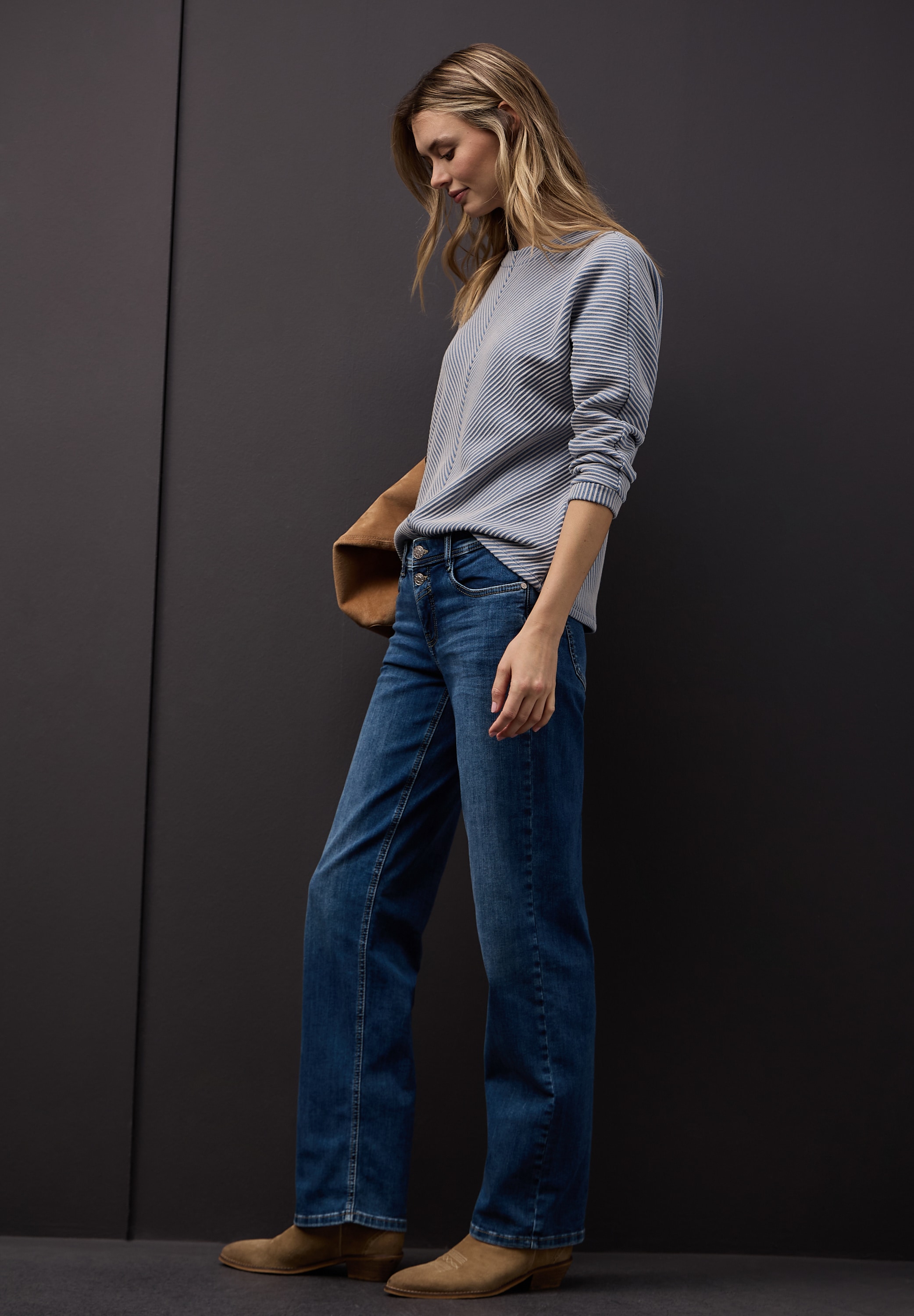 STREET ONE Strickpullover 3/4-Arm mit Two-Tone-Effekt und feinem Strukturmuster