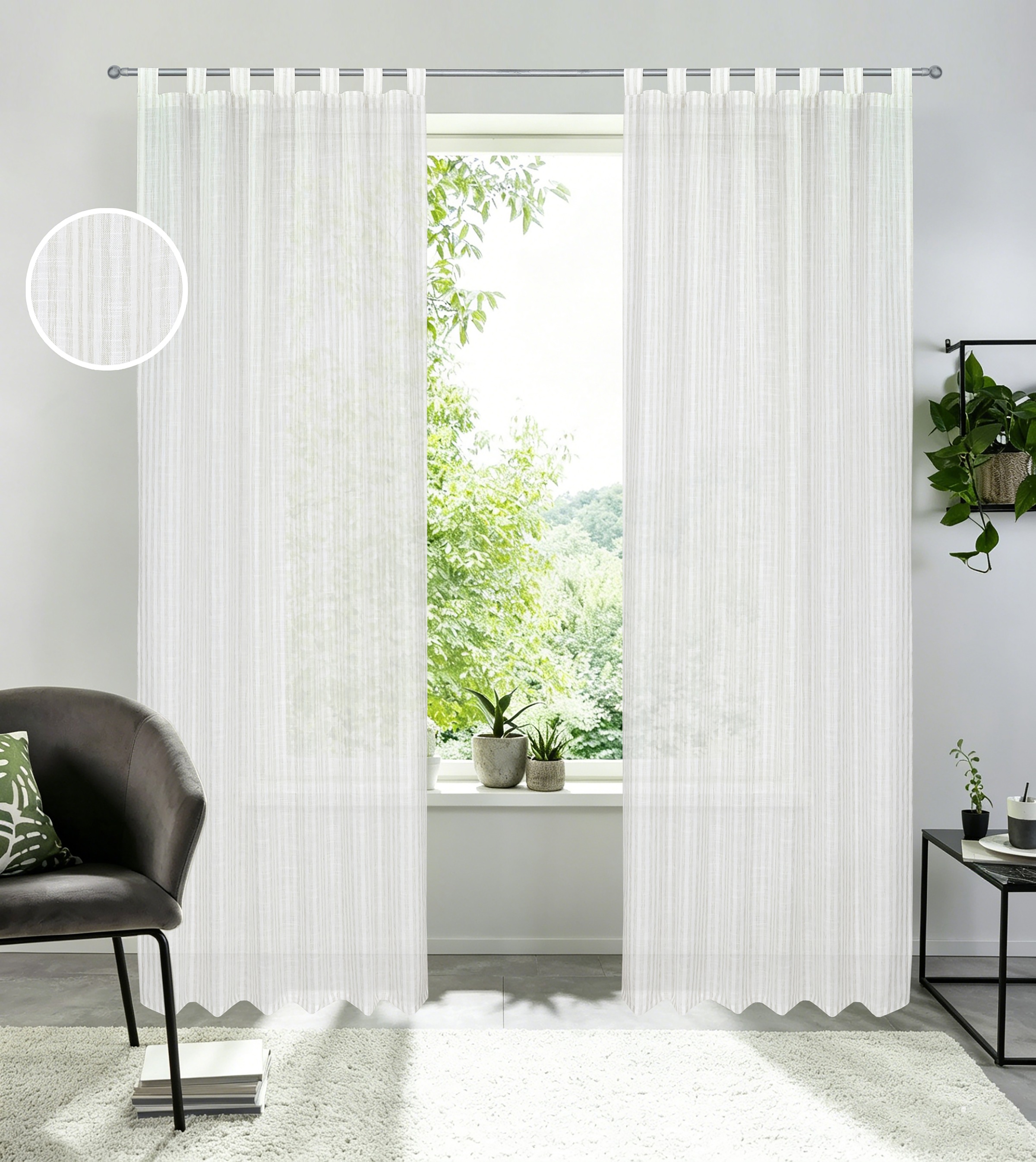 Image of GOODproduct Gardine "Marric, 1 Stück, Schlaufen, Leinenoptik mit Streifen" Schlaufen 1 Stk. tlg. Leinenoptik mit Streifen, Schlaufenaufhängung