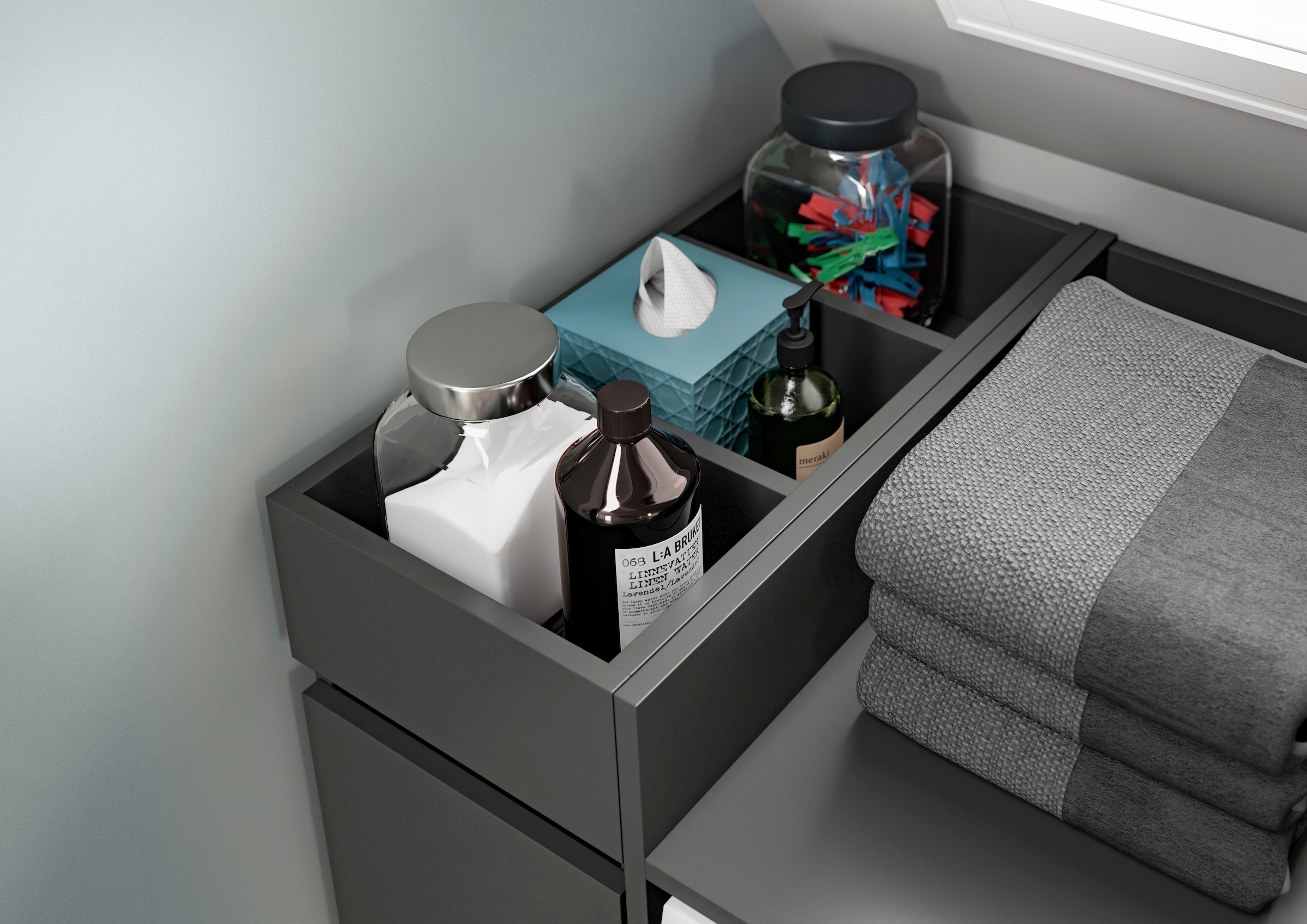 welltime Ensemble de meubles de salle de bain »FALAS,  3-teilig, Hauswirtschaftsraum Set, Breite 124 cm« Ensemble, composé de : meuble d’encastrement lave-linge et 2 étagères, 3 cuis tlg.