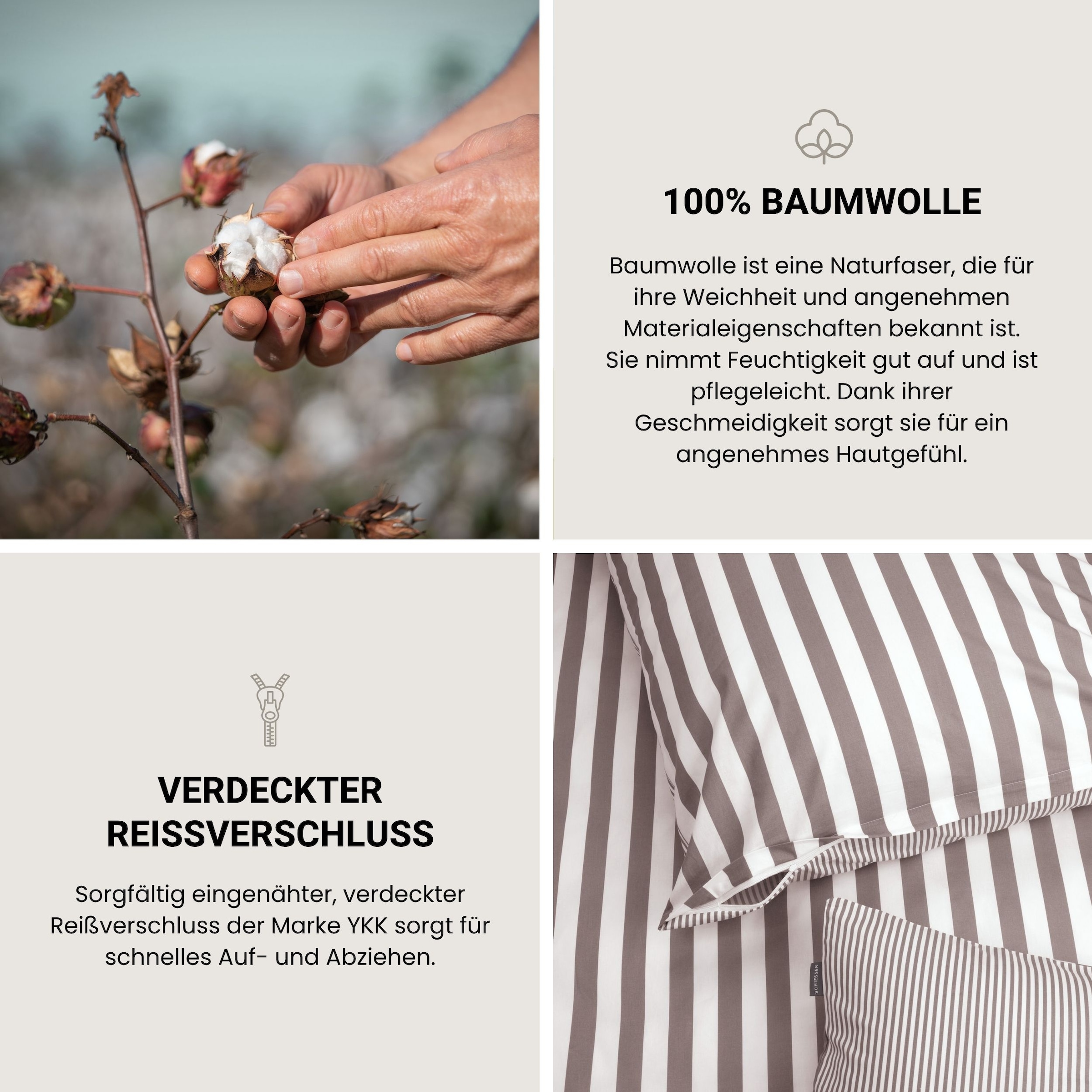 Schiesser Linge de lit réversible »Marie aus weicher Baumwolle und Streifen Allover« 2 cuis MADE IN GREEN by OEKO-TEX®