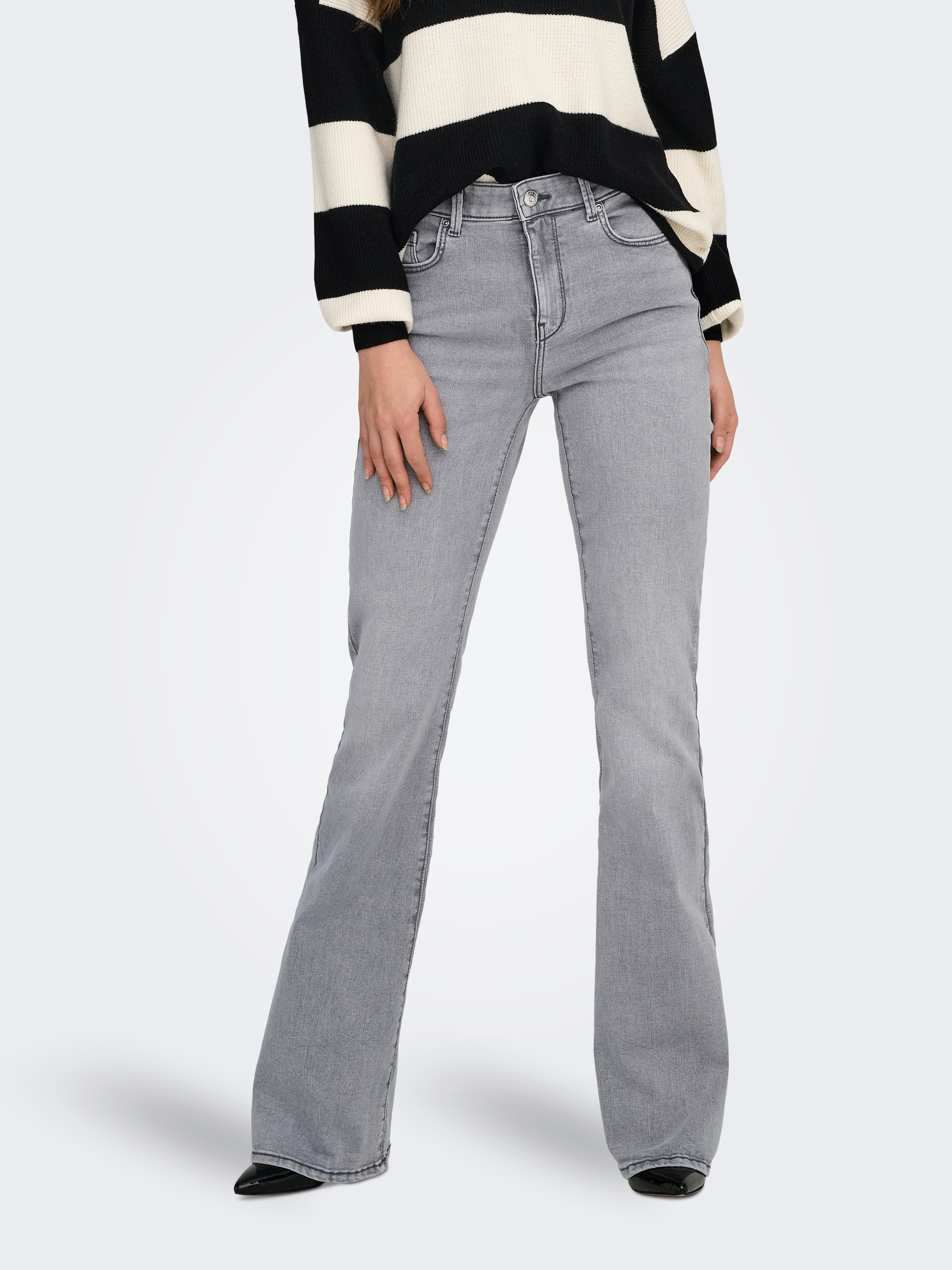 Only, Unisex, ONLY Bootcut-Jeans »ONLLUSH MW RETRO FLARED DNM« Materialmix, bootcut fit, Regular Waist, Retro-Fit, grau denim, M (38), Länge 30, 