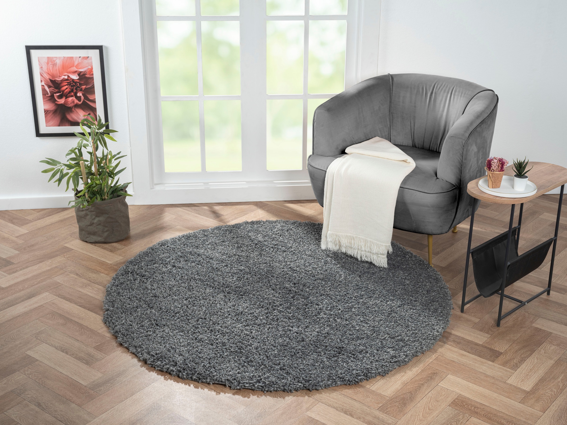 Myflair Möbel & Accessoires Hochflor-Teppich »My Shaggy«, rund, 37 mm Höhe, Shaggy, Uni Farben, leicht glänzend, Microfaser, extra flauschig