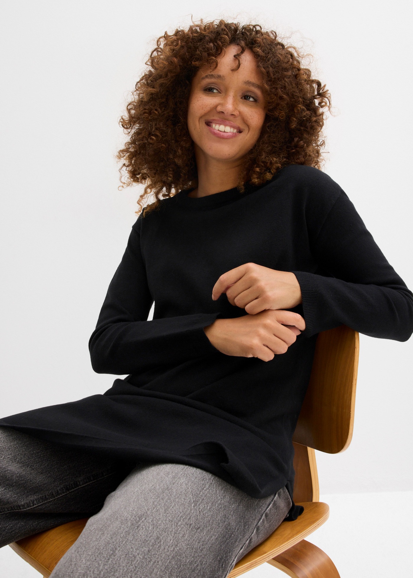 bonprix Longpullover lässig geschnitten, aus Baumwolle, Polyester und Polyamid