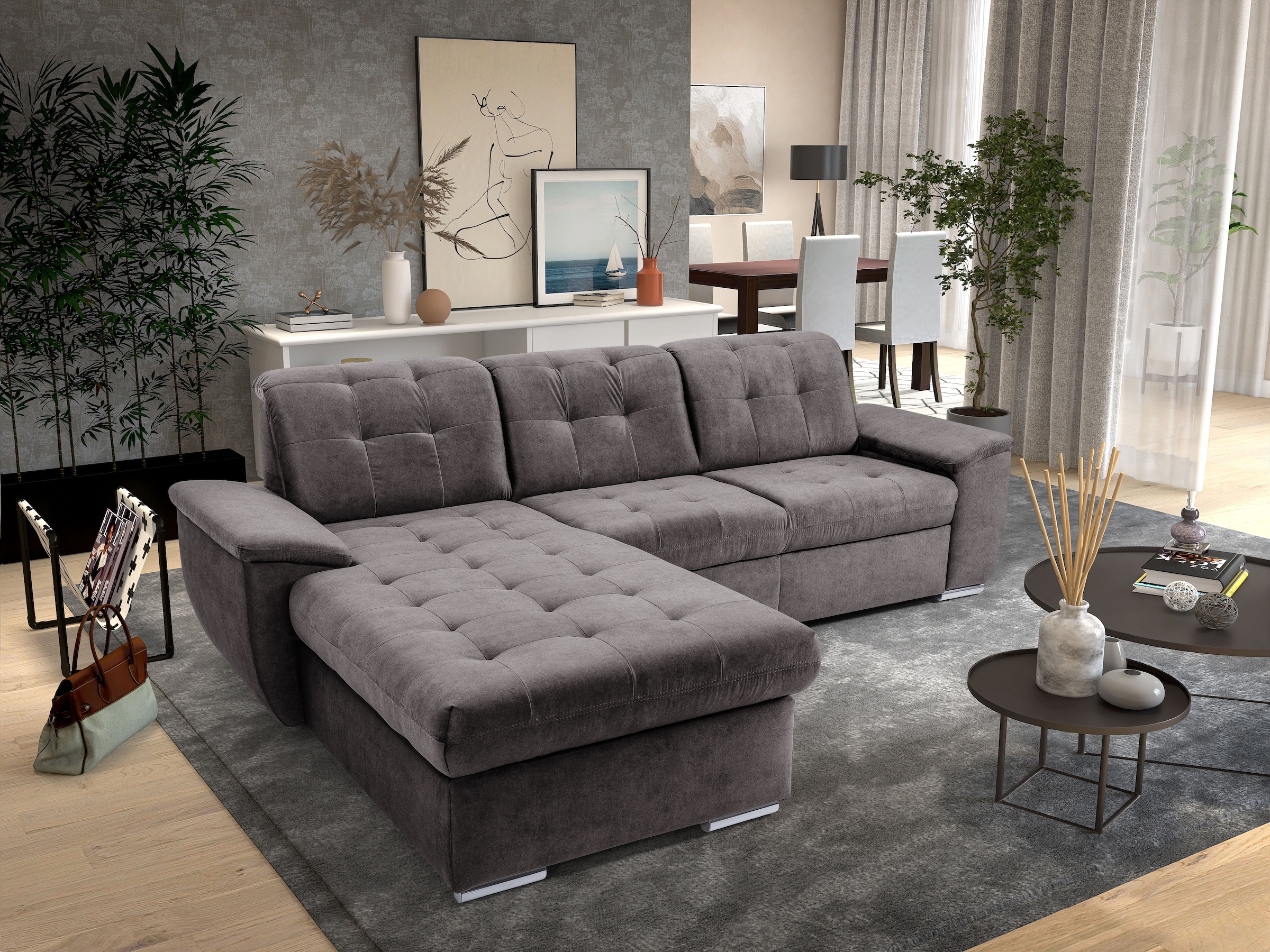 exxpo - sofa fashion Canapé d'angle »Derby Inkl. Kopfteilverstellung, wahlw. Bett & Bettkasten, L-Form« EXTRA an Komfort zum Relaxen, Entspannen und Wohlfühlen