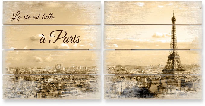 Image of Wall-Art Mehrteilige Bilder »Holzbild Set Paris Skyline Collage«, (Set, 2 St.) bei Ackermann Versand Schweiz