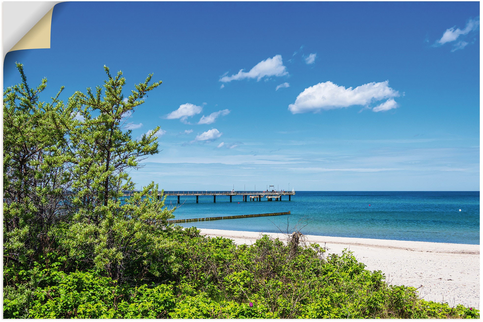 Image of Artland Wandbild »Strand und Seebrücke an Ostseeküste«, Strandbilder, (1 St.), in vielen Grössen & Produktarten - Alubild / Outdoorbild für den Aussenbereich, Leinwandbild, Poster, Wandaufkleber / Wandtattoo auch für Badezimmer geeignet bei Ackermann Vers