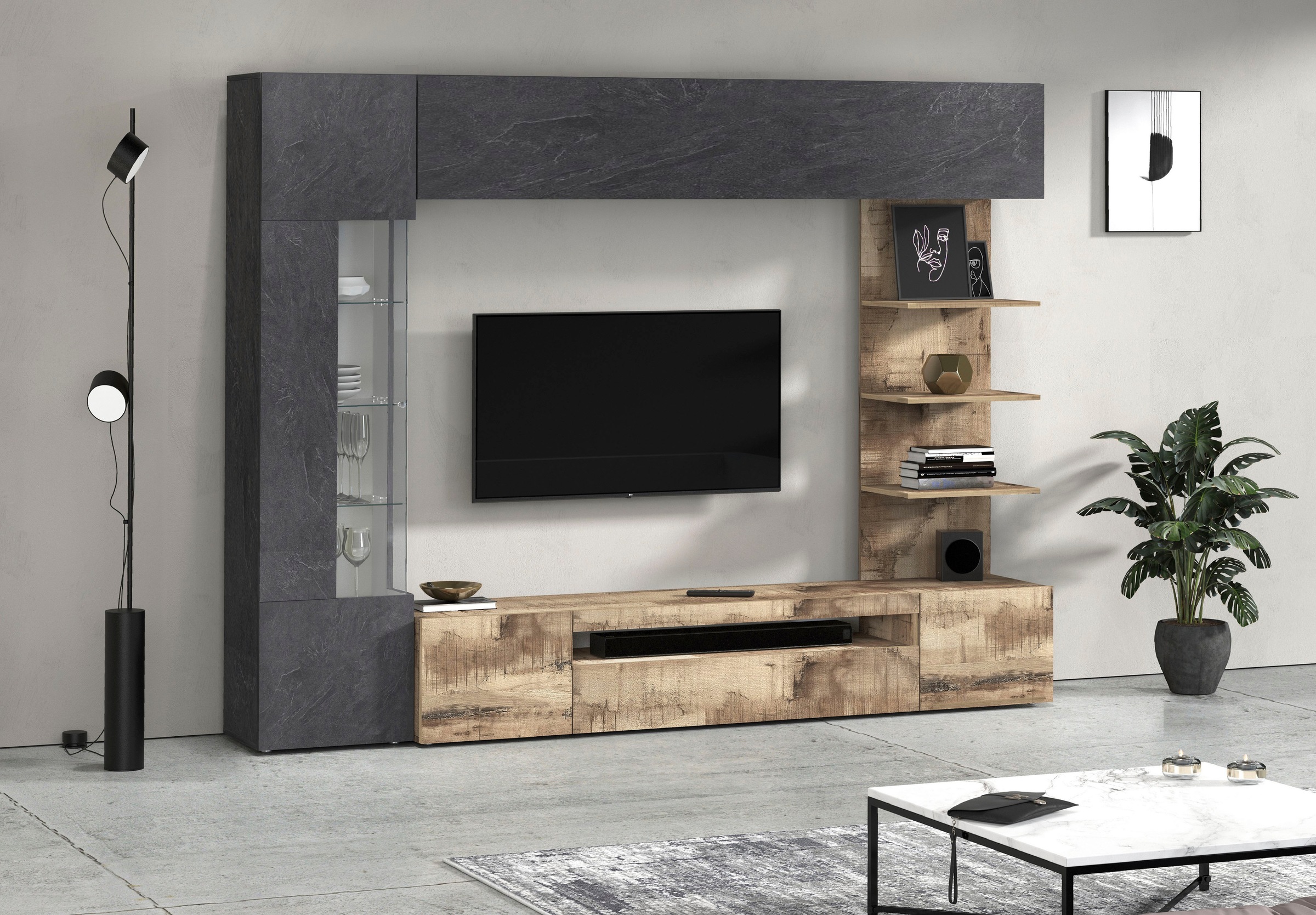 GOODproduct Wohnwand »Wohnwand New Egypt, Anbauwand, Medienwand, Wohnzimmerwand« Weiss in Hochglanz, alle anderen Farben in matter Ausführung., 4 Stk. tlg.