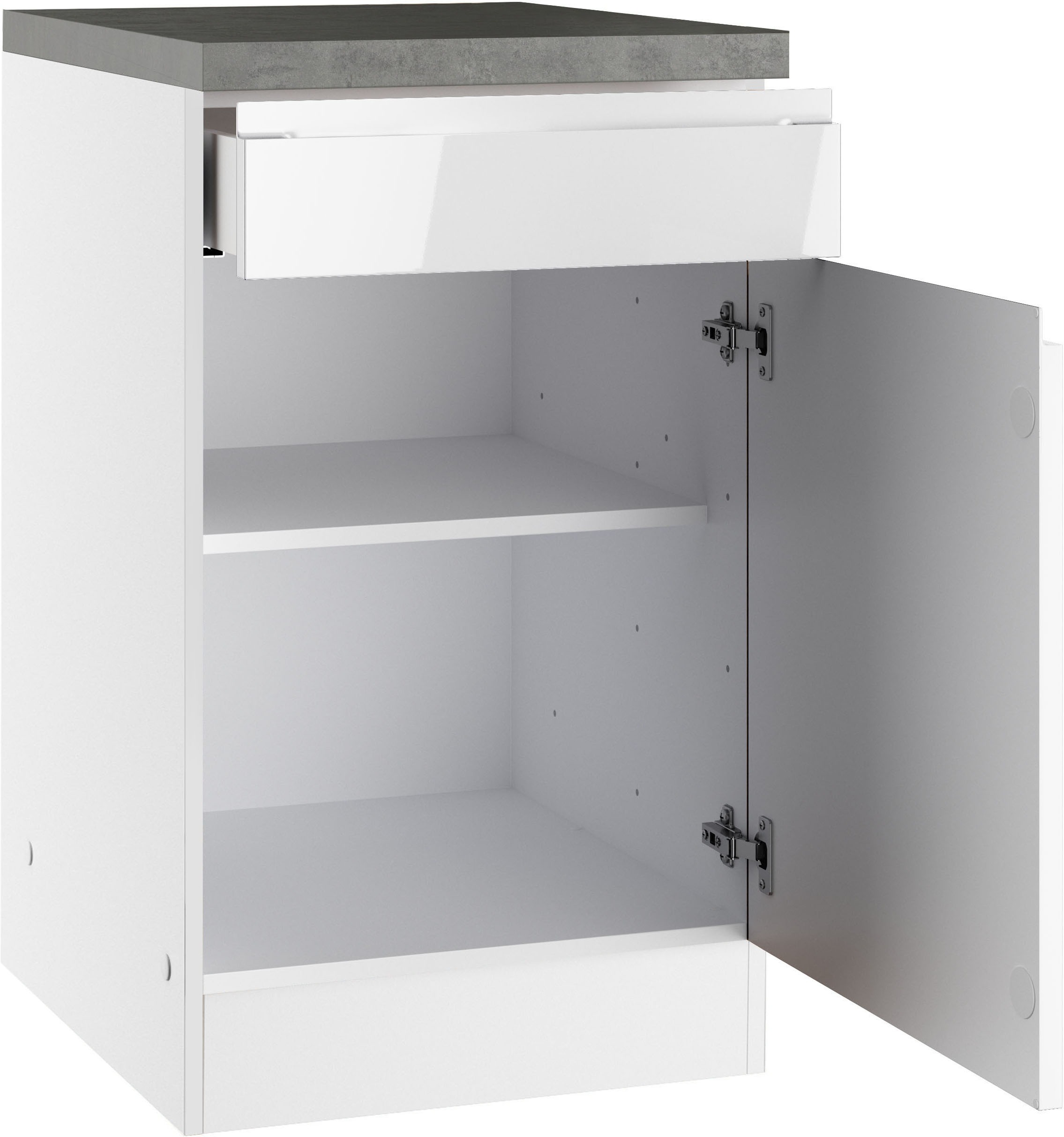 KOCHSTATION Armoire basse »KS-Virginia,neu in verbesserter Ausführung« Rangement, Softclose, avec plan de travail CPL,  largeur 50 cm, 1 porte, 1 tiroir, fonction soft-close
