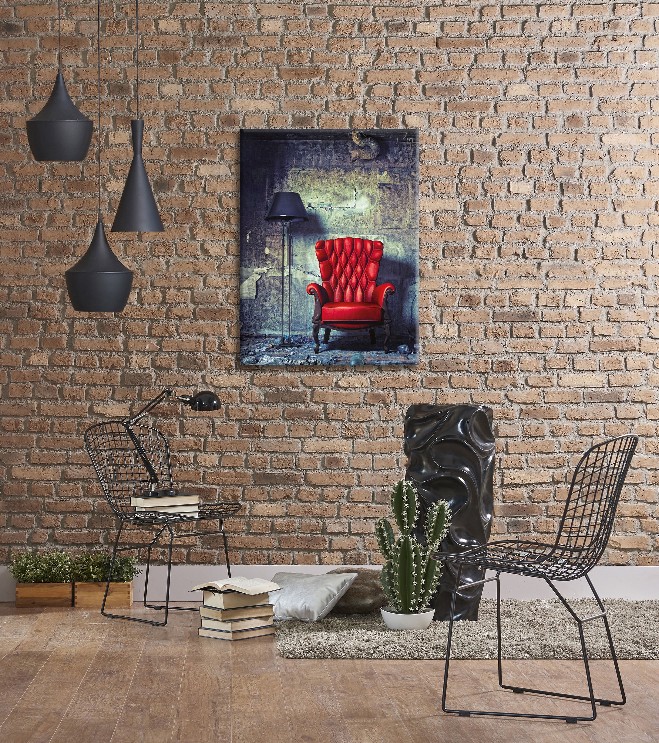 Bönninghoff Leinwandbild »Wandbild ROTER SESSEL 46x61 cm – Leinwandbild Keilrahmen Deko modern« Innenarchitektur | Vintage 1 Stk. tlg. auf Keilrahmen gespannt
