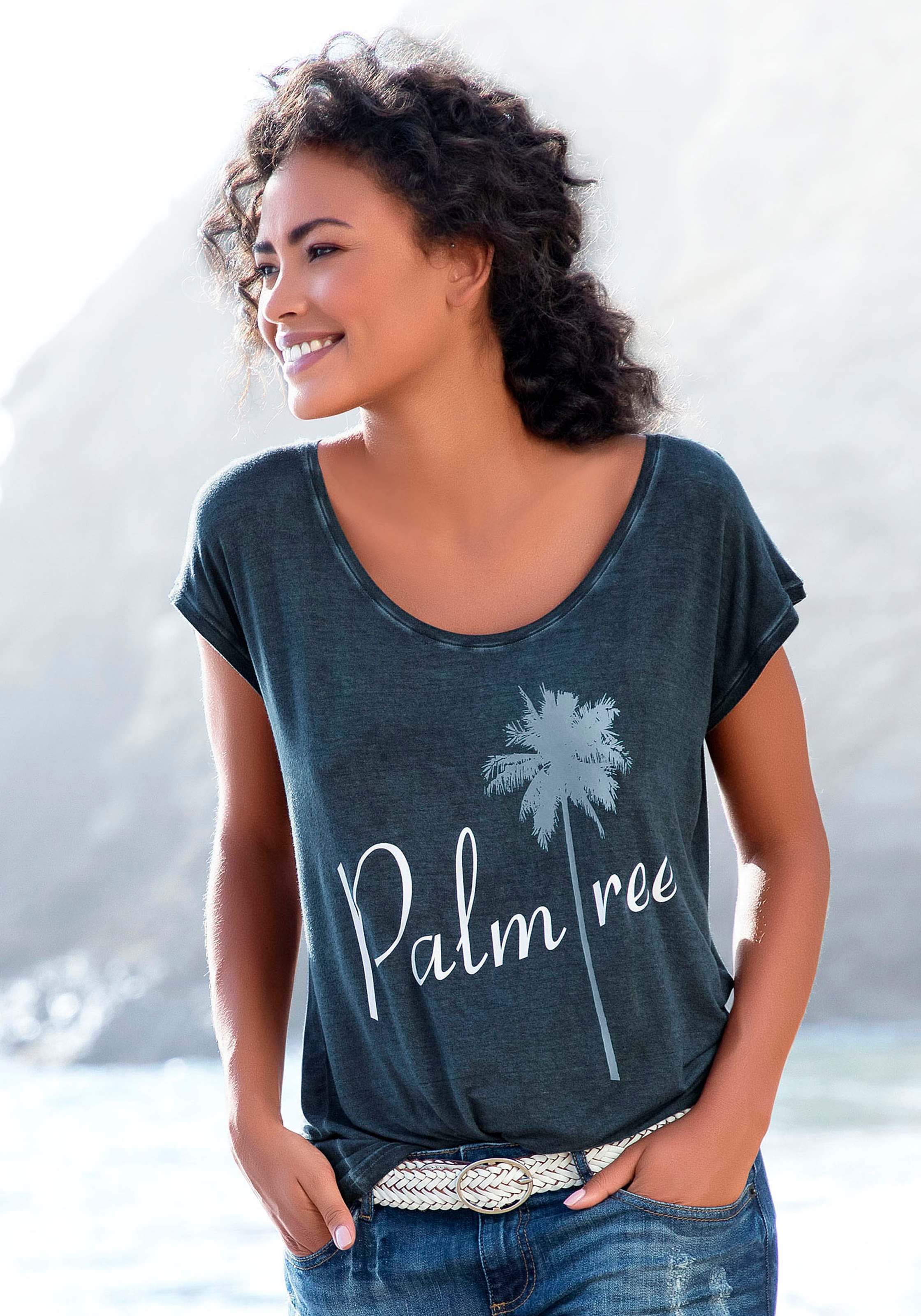 Image of Beachtime T-Shirt, mit Sprüche Frontdruck "Palmtree" bei Ackermann Versand Schweiz