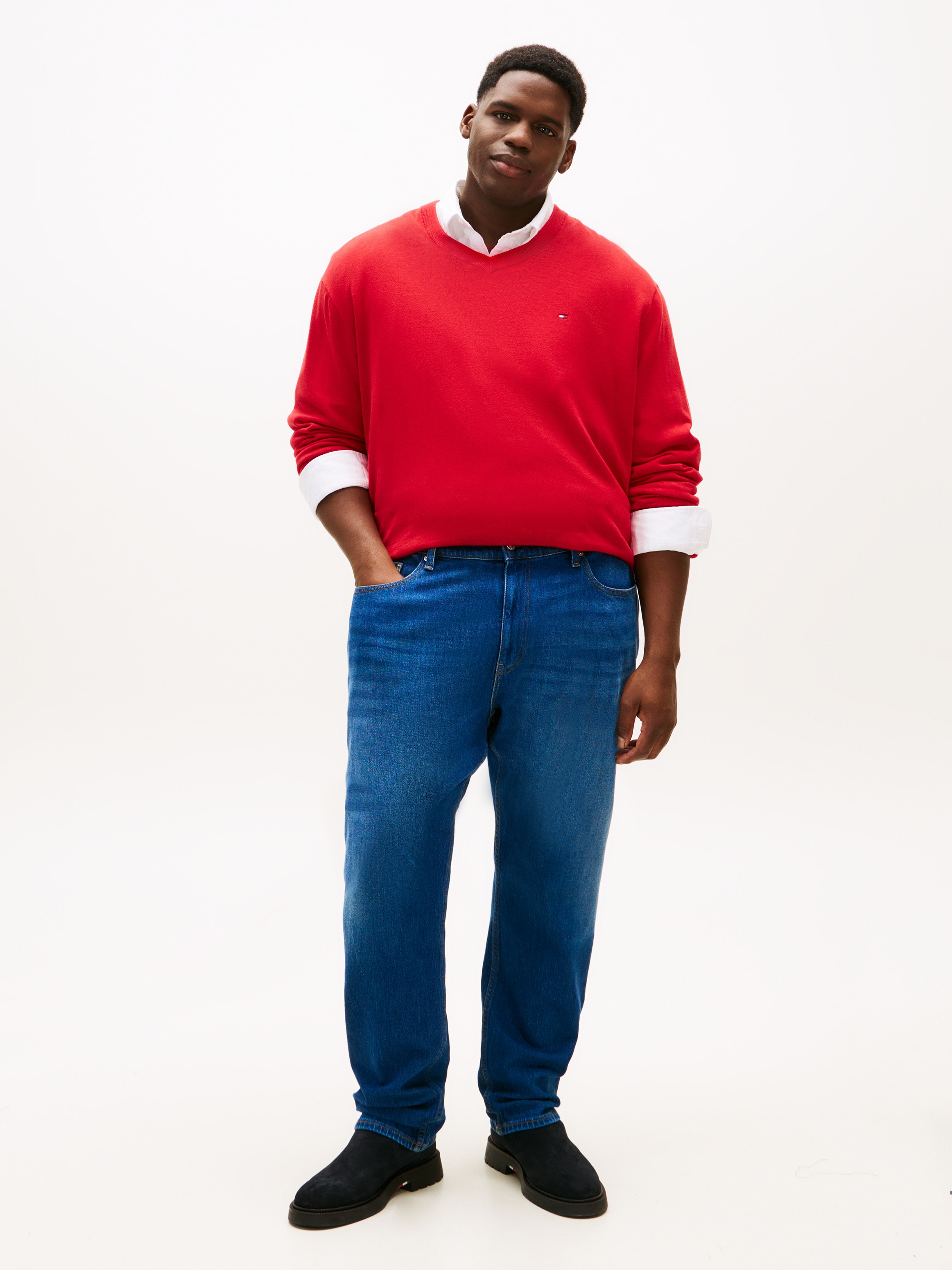 Tommy Hilfiger Big & Tall Pull col V »BT-ESSENTIAL COTTON« Rippbündchen am Ärmel, Saum und Ausschnitt,  Grosse Grössen, normale Passform