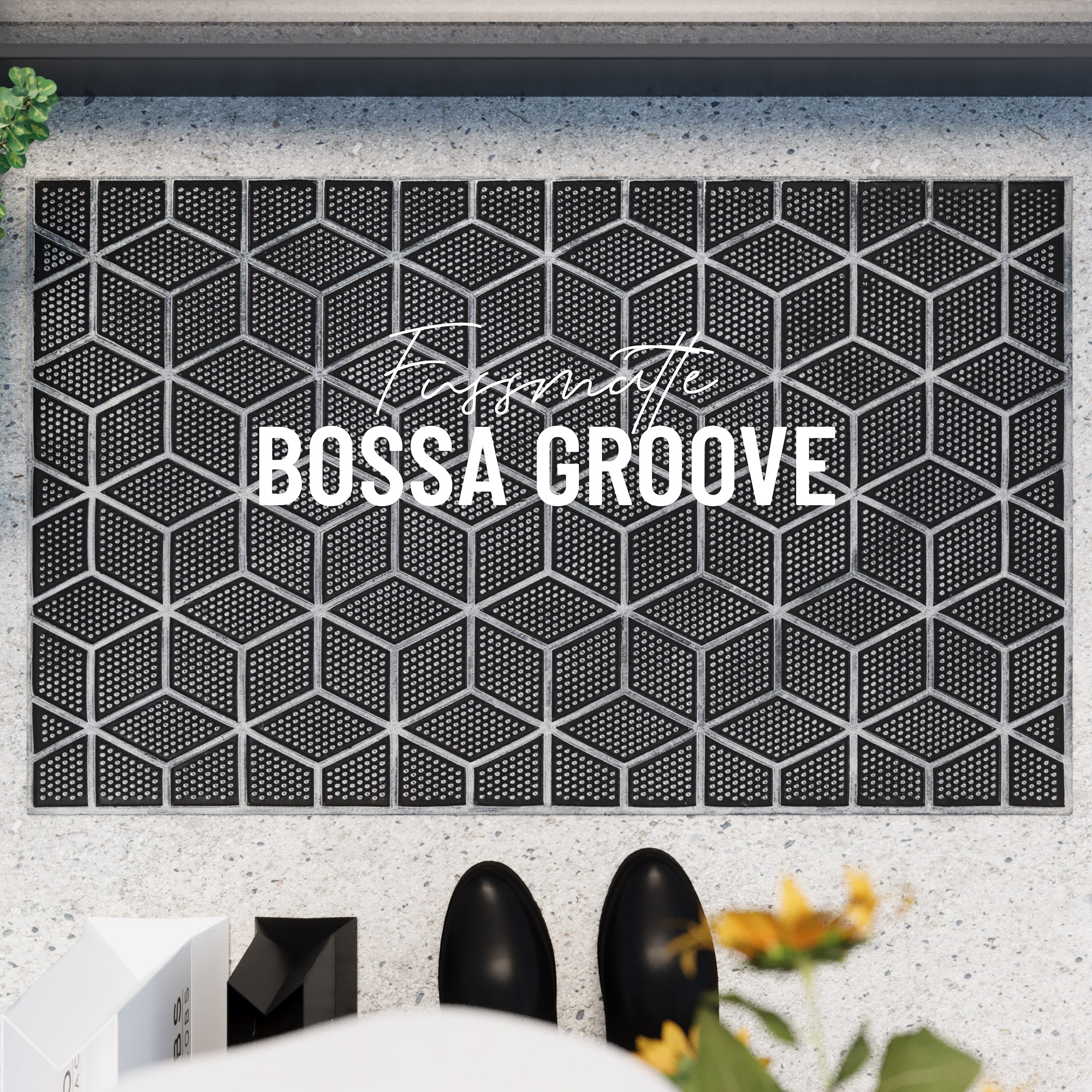 Wecon home Fussmatte »Bossa Groove«, rechteckig, 4 mm Höhe, Gummi, pflegeleicht, abwaschbar, rutschfest, geometrisches Muster