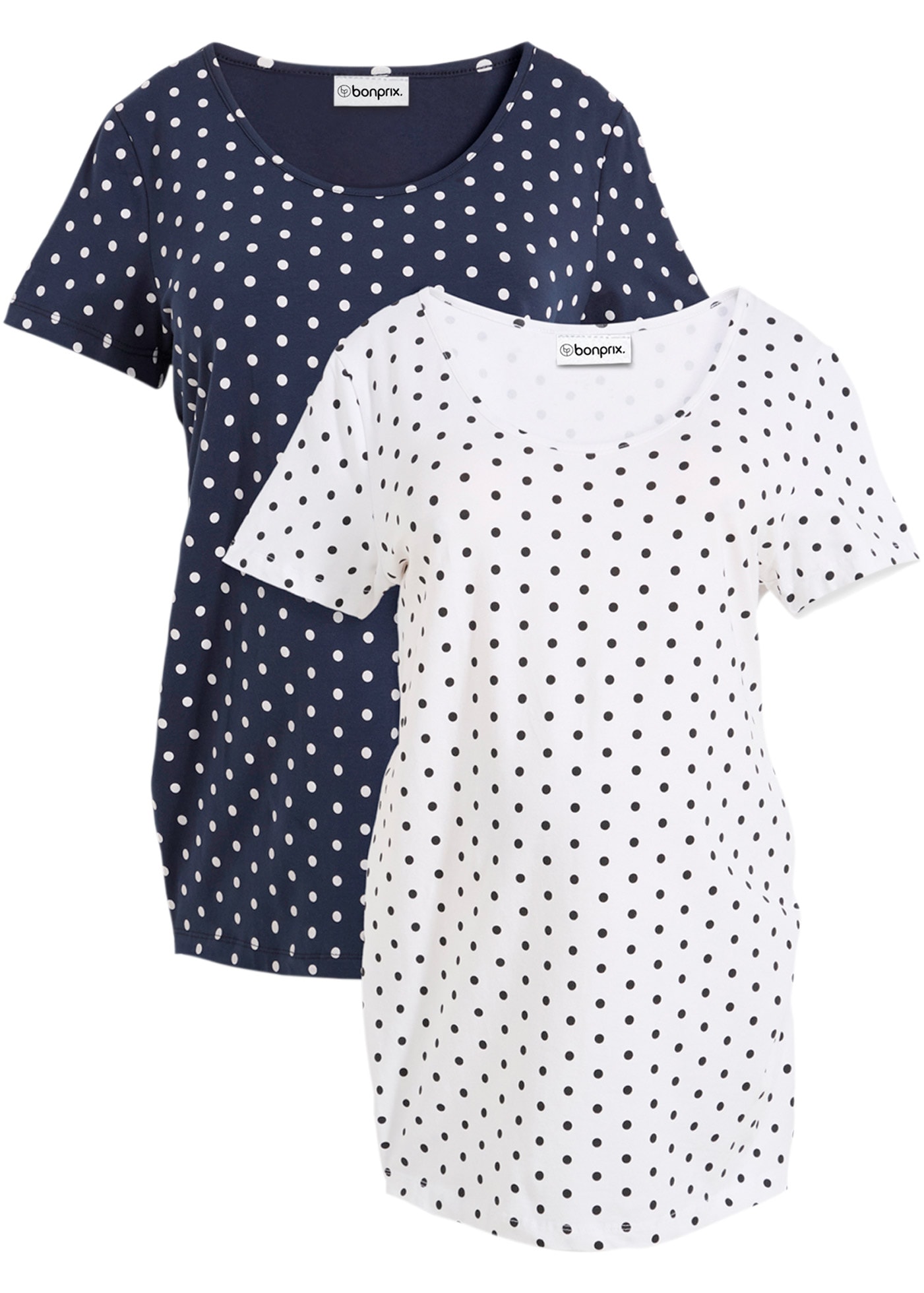 Image of bonprix Umstandsshirt Packung, 2 tlg. figurbetonte Passform, seitliche Raffungen, gepunktetes Design