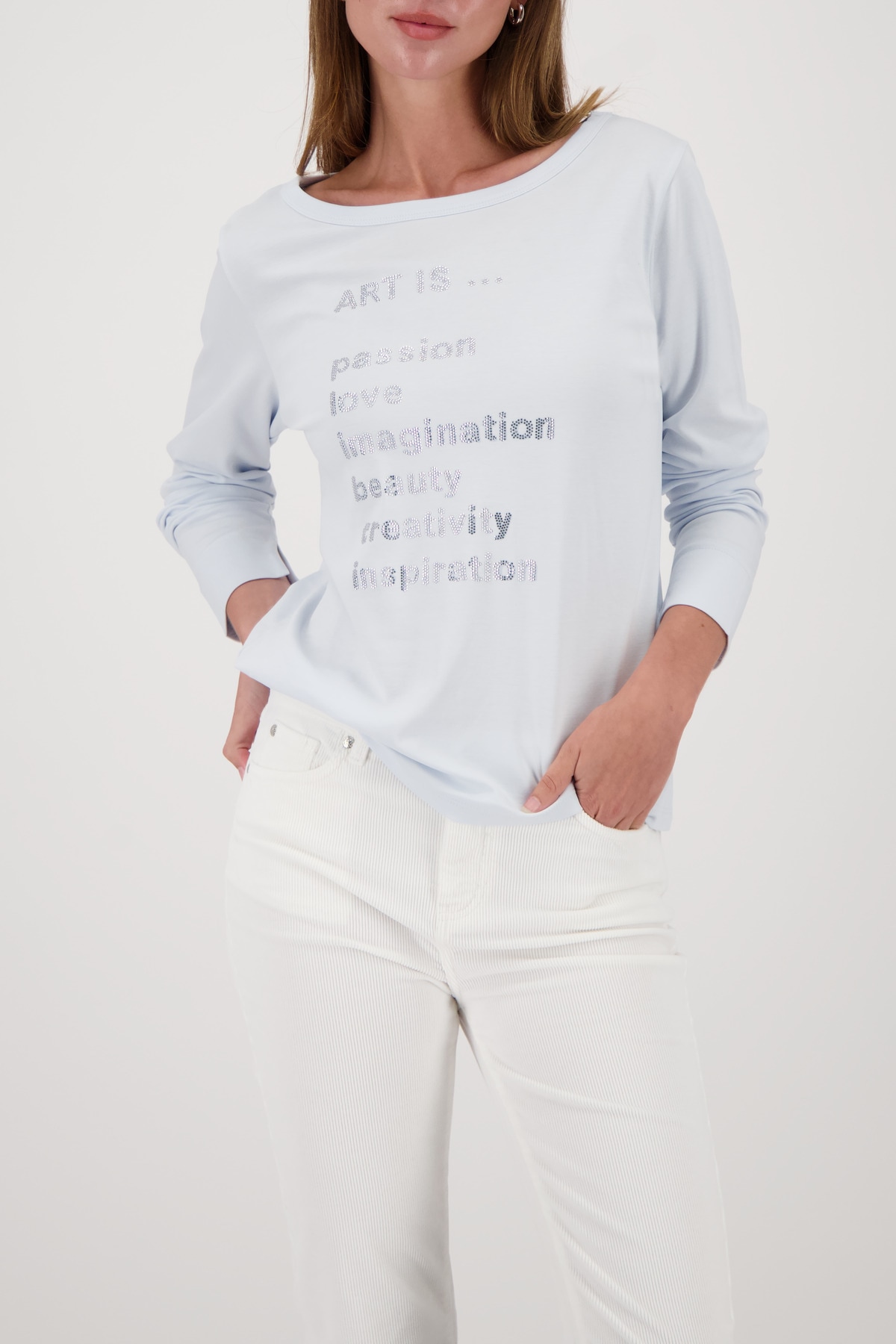 Image of Monari Langarmshirt "Shirt Schmuckschrift" Regular fit mit U-Boot-Ausschnitt