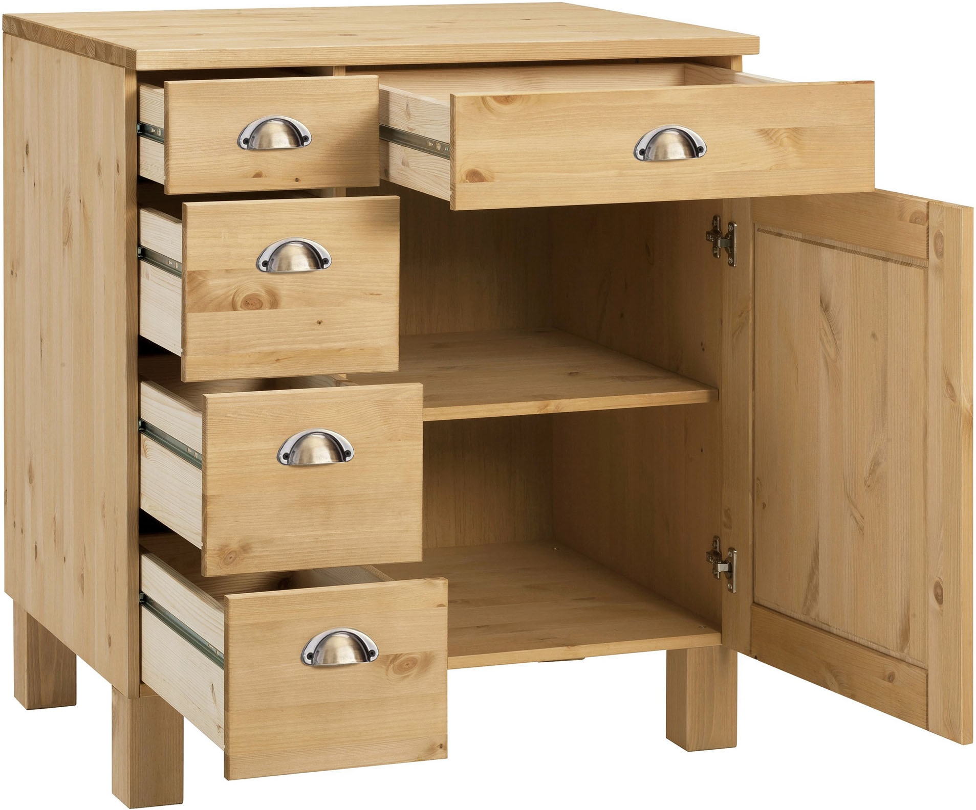 Home affaire Unterschrank »Oslo« 75 cm breit, 1 Tür, 5 Schubladen, aus Kiefer, Metallgriffe