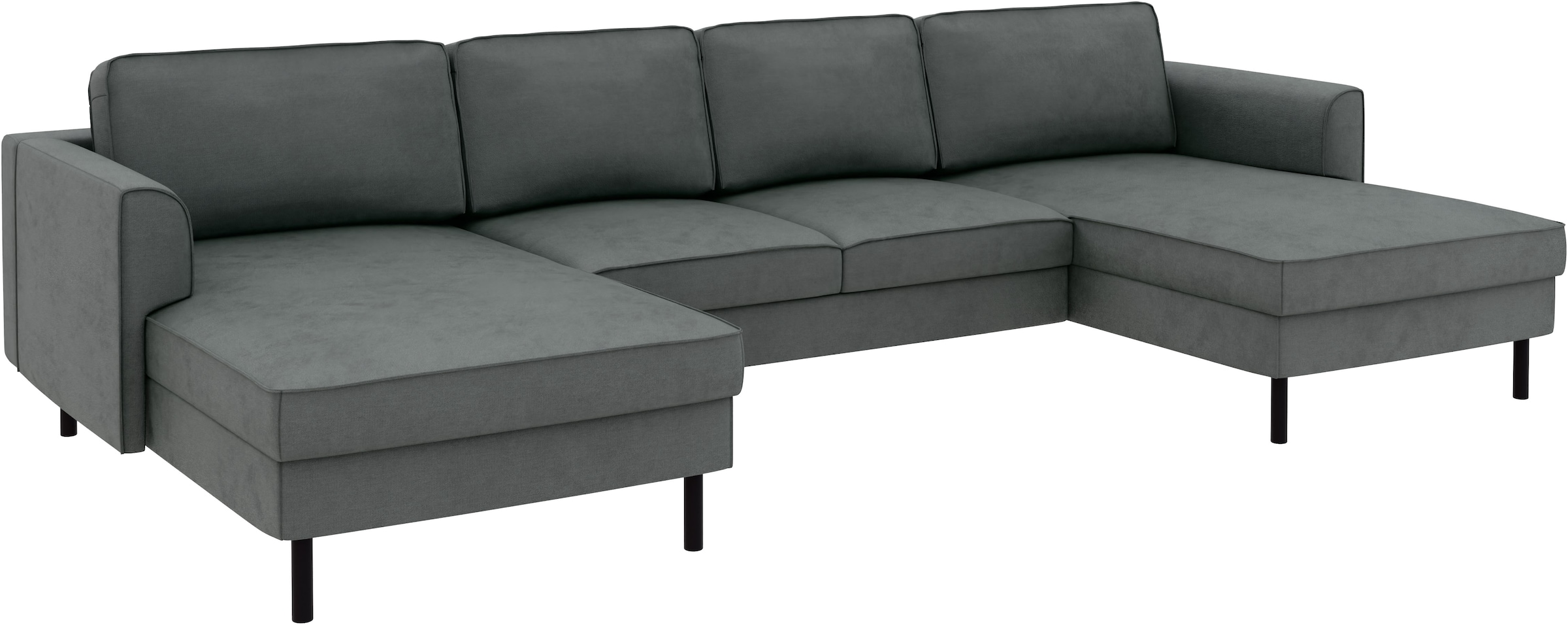 Home affaire Wohnlandschaft »Booster II, whlw. mit Schlaffunktion & Bettkasten, Fuss schwarz« Sofa in U-Form, Breite 305 cm, in Cord oder Struktur LEO o. LINO