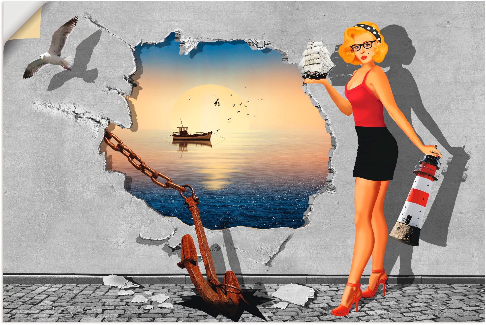 Image of Artland Wandbild »Die Liebe zum Maritimen«, Frau, (1 St.), in vielen Grössen & Produktarten - Alubild / Outdoorbild für den Aussenbereich, Leinwandbild, Poster, Wandaufkleber / Wandtattoo auch für Badezimmer geeignet bei Ackermann Versand Schweiz