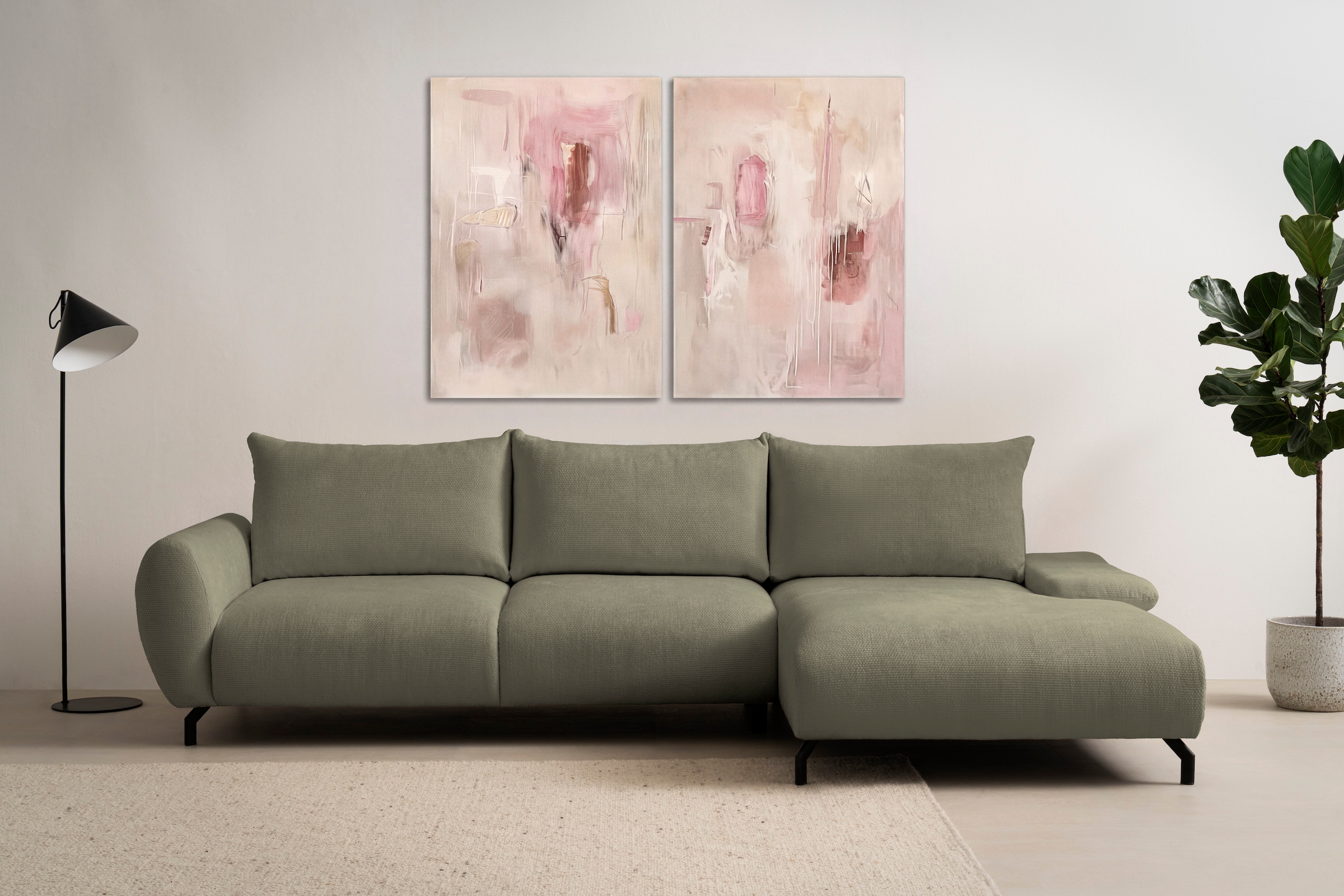 GOODproduct Ecksofa »KELLIE, L-Form, 315 cm, verstellbare Armlehne, Metallfüsse,« wahlweise Recamiere links o. rechts, Chenille-Stoff, hoher Sitzkomfort