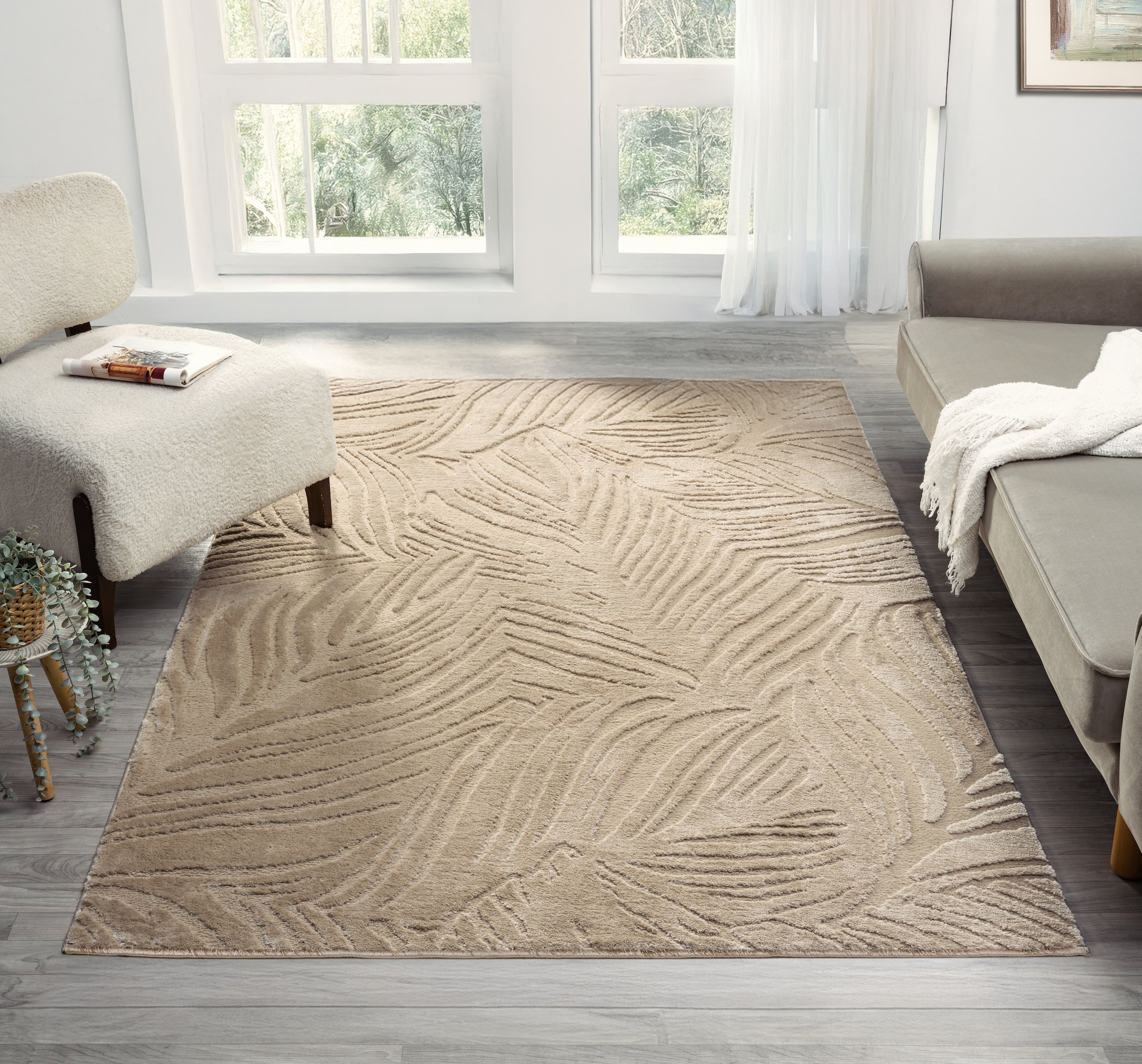 GOODproduct Teppich »Samia, Hoch-Tief-Struktur« rechteckig 19 mm Höhe leichter Glanz, Floral, Blätter, Modern, Wohnzimmer, Schlafzimmer