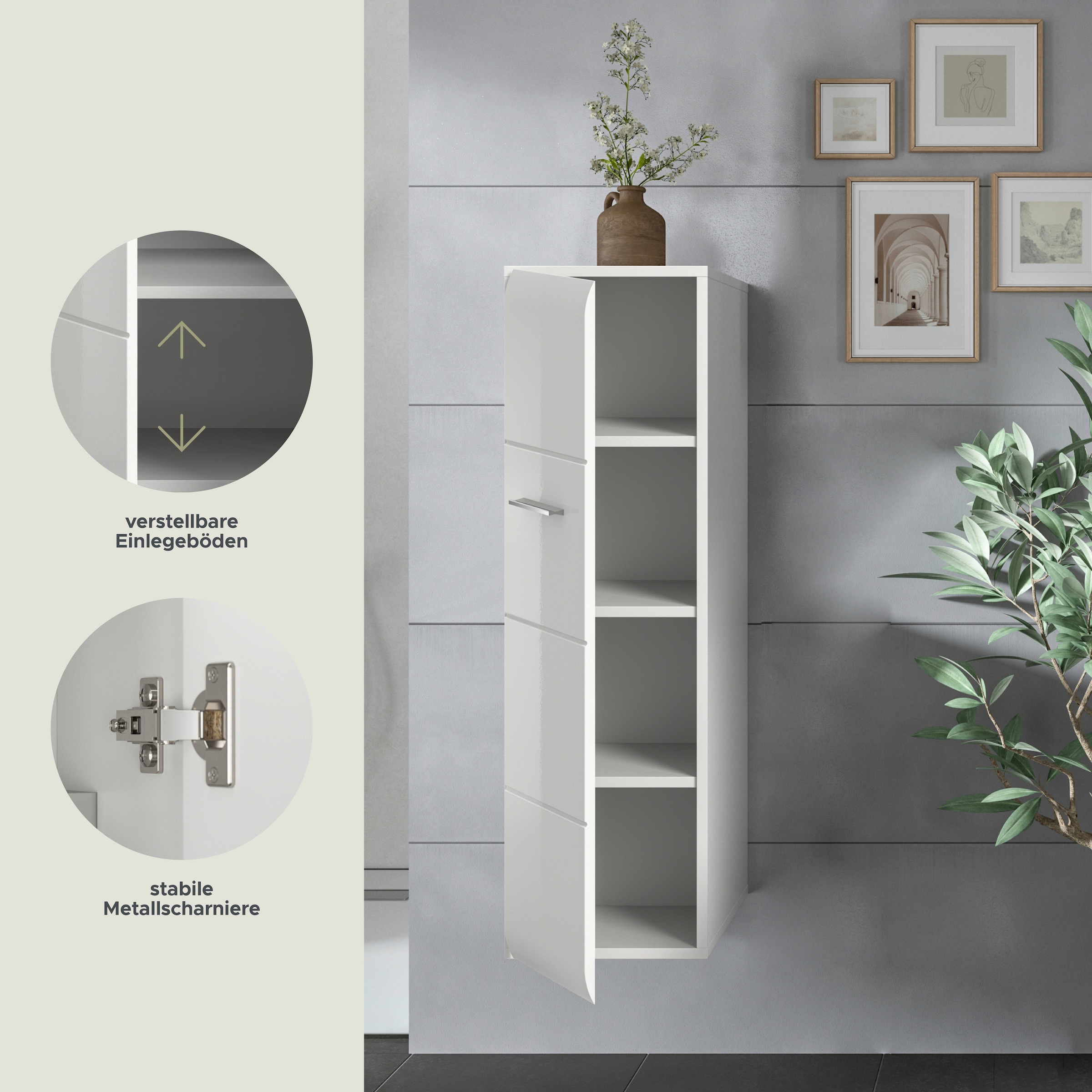 INOSIGN Stauraumschrank 1 Stk. tlg. Florenz, Stauraumschrank, Weiss Hochglanz, 30 cm breit, 4 Fächer