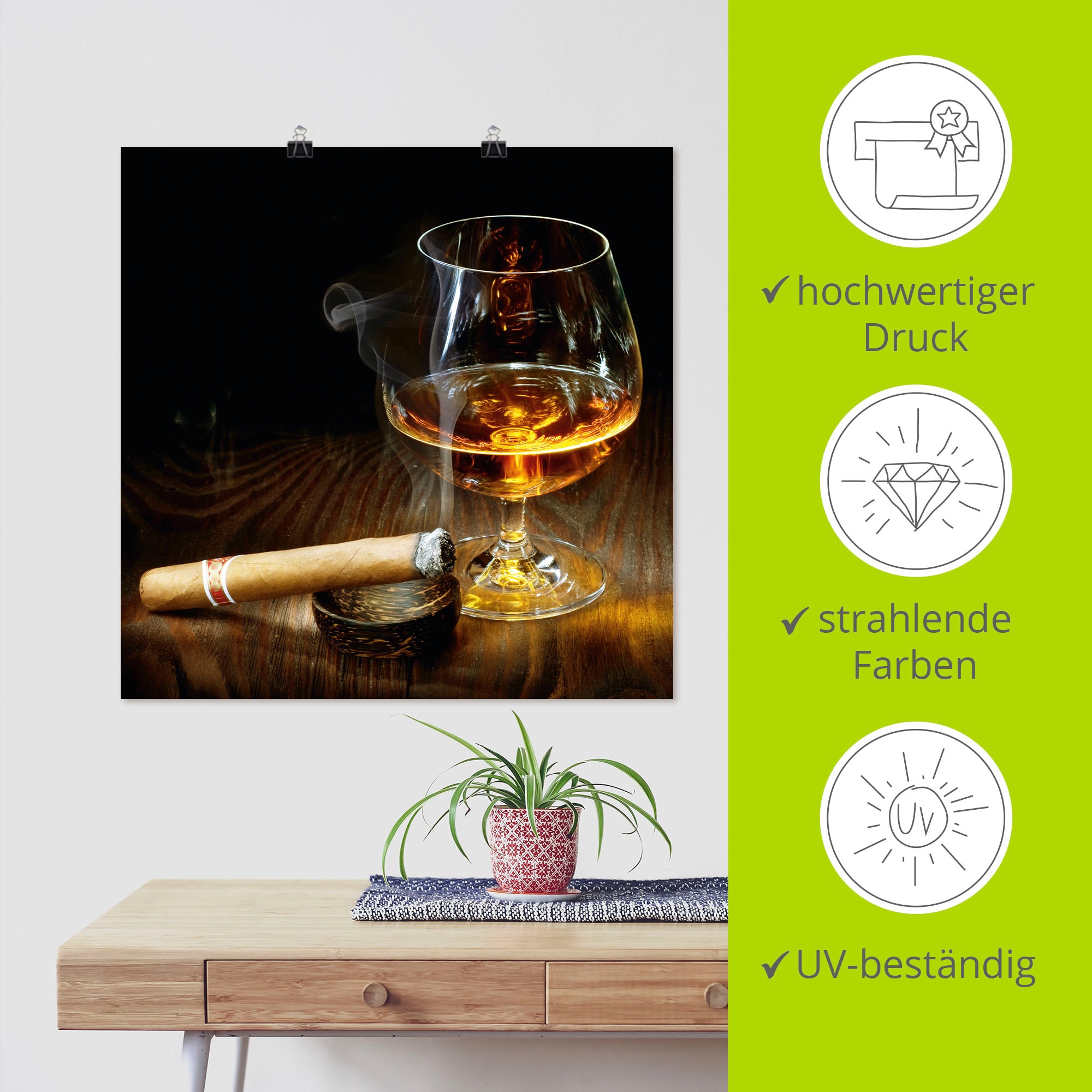 Artland Wandbild »Zigarre und Cognac«, Zigarren, (1 St.), als Leinwandbild, Poster in verschied. Grössen