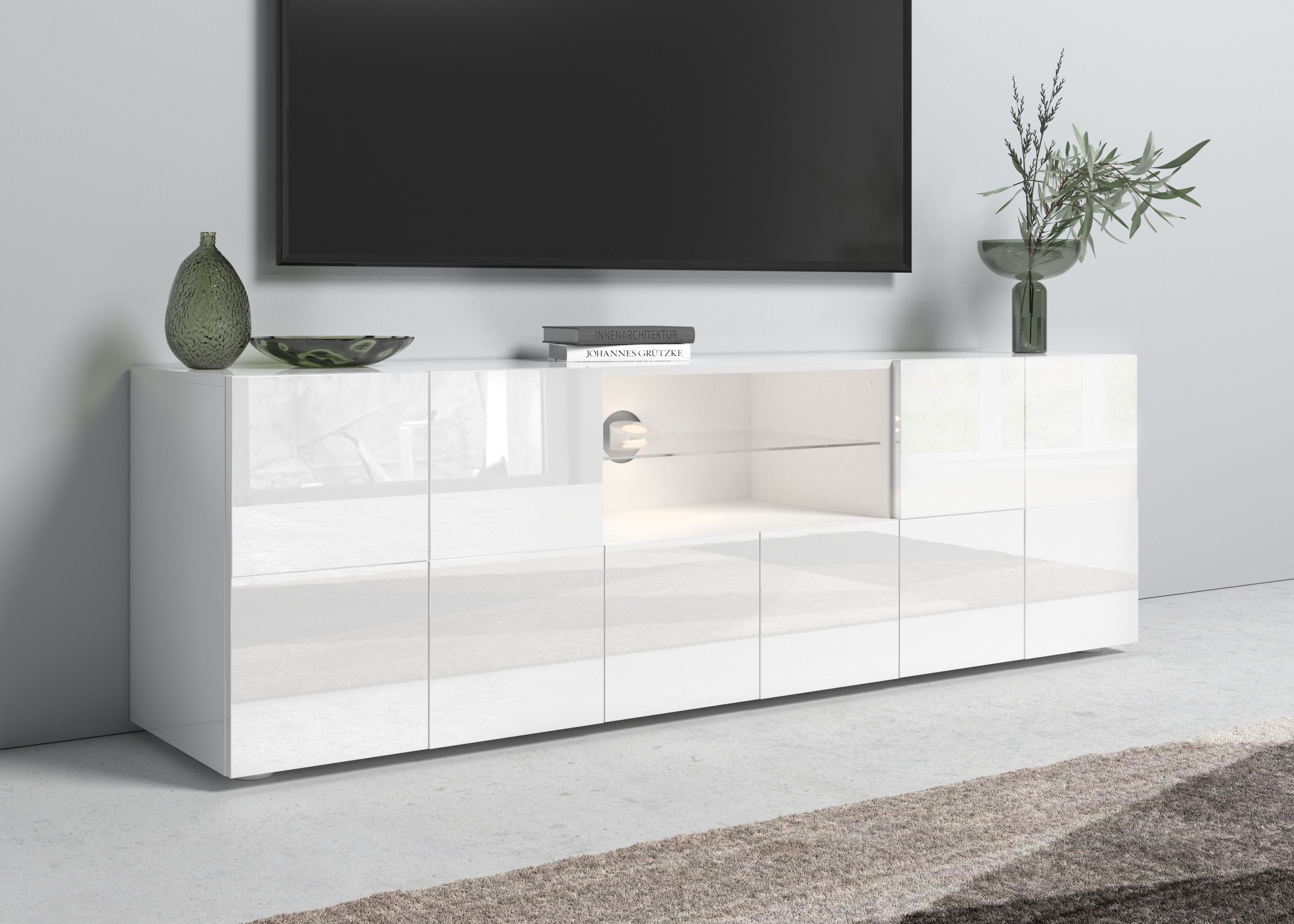 Image of Home affaire Lowboard "Dama Breite 181 cm, TV-Board 2 Türen, 1 Schubkasten, TV-Schrank" Front in 3D-Optik, viel Stauraum, verschiedene Farben