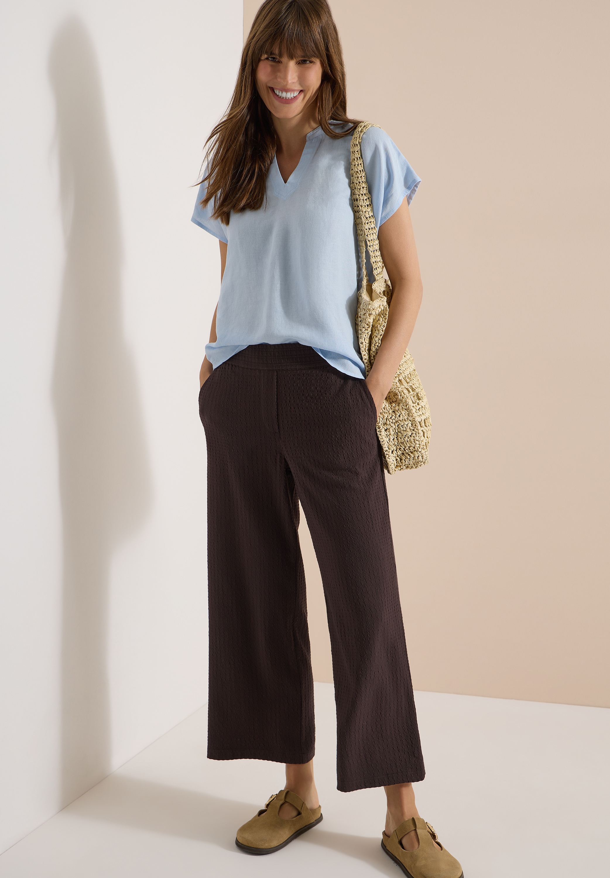 Cecil Pantalon 7/8 »Style Neele«  Qualité seersucker, ceinture élastique, jambe large
