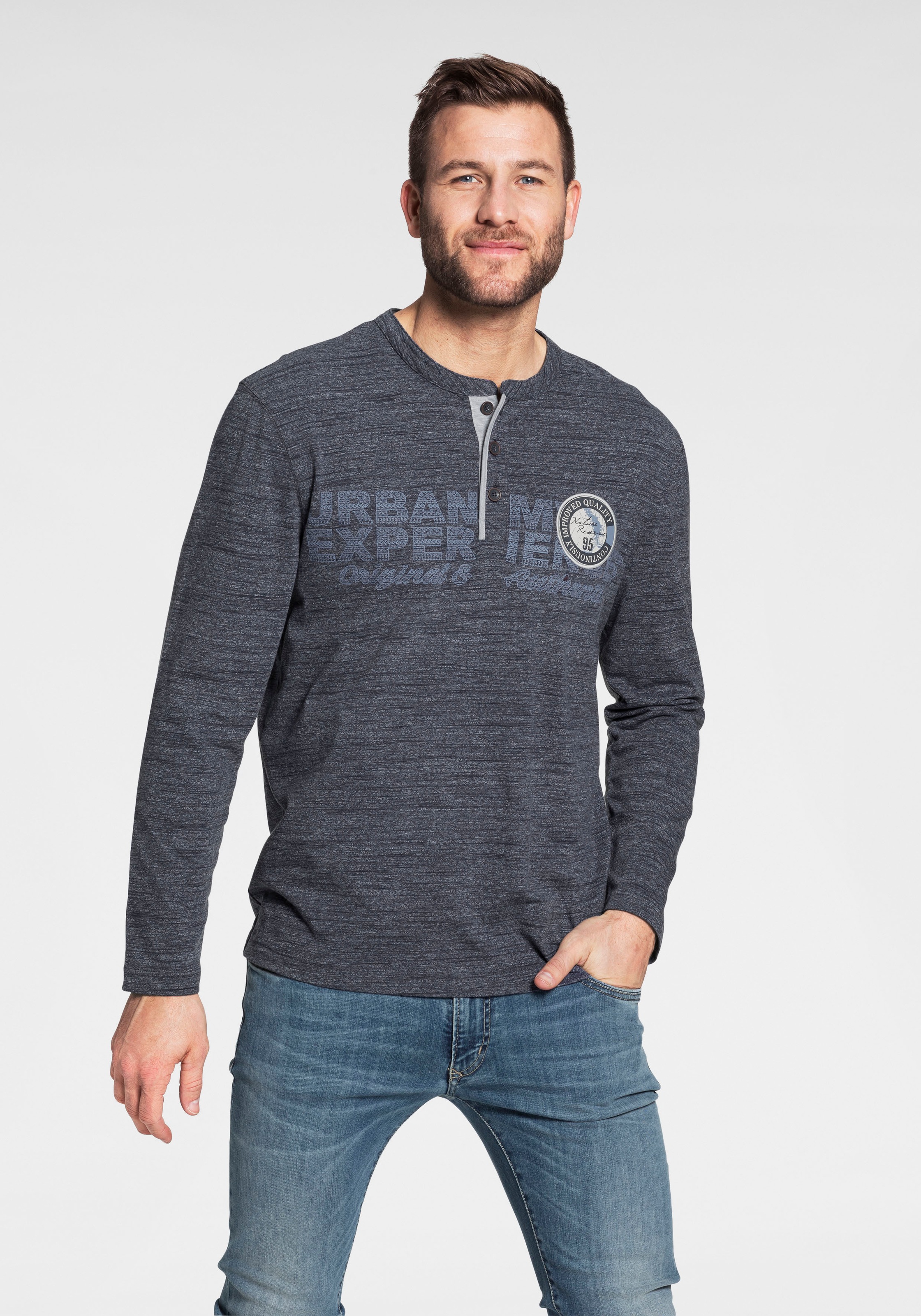 Image of Man's World Henleyshirt, In melierter Optik bei Ackermann Versand Schweiz