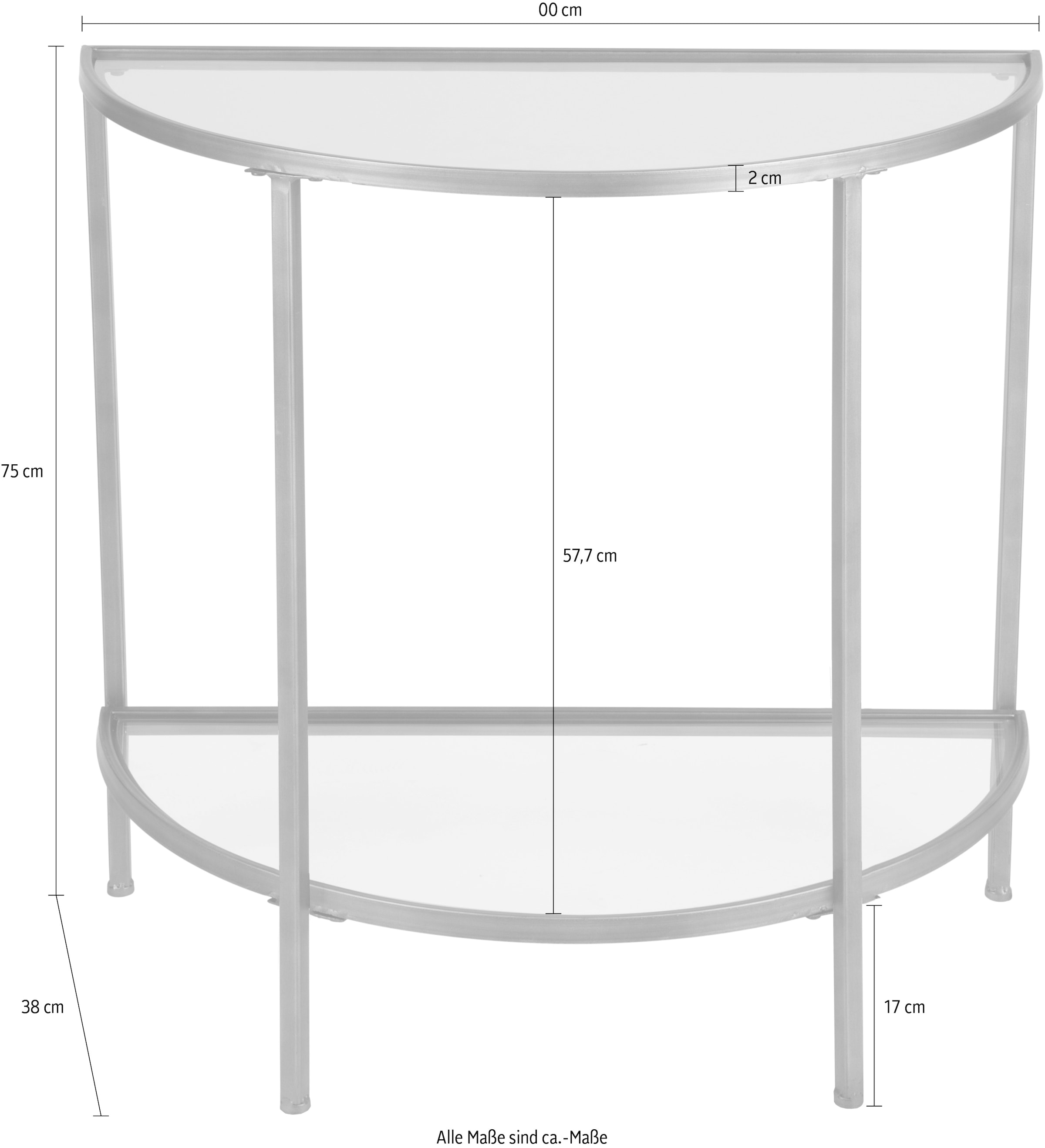 WOOOD Table d'appoint »Goddess mit Glasplatten und gestell in Messingoptik, abgeflachte Seite« Structure fine en fer, deux étagères en verre, bord avant arrondi
