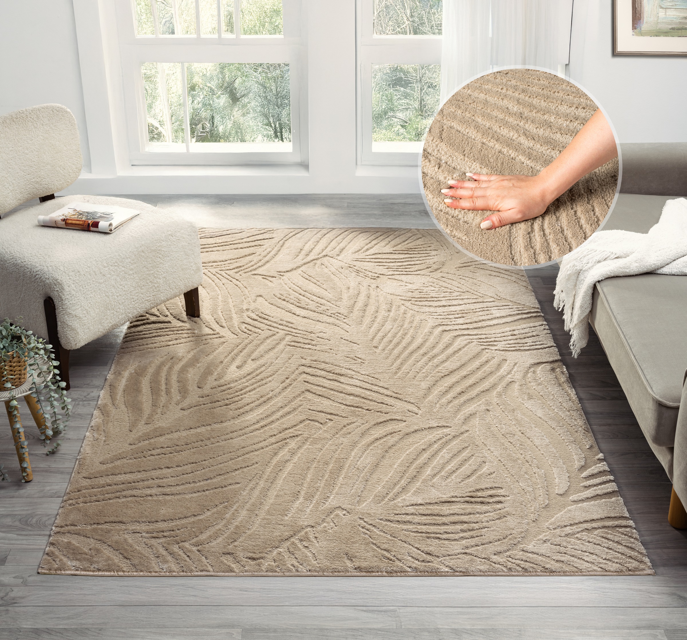 Image of GOODproduct Teppich "Samia, Hoch-Tief-Struktur" rechteckig 19 mm Höhe leichter Glanz, Floral, Blätter, Modern, Wohnzimmer, Schlafzimmer