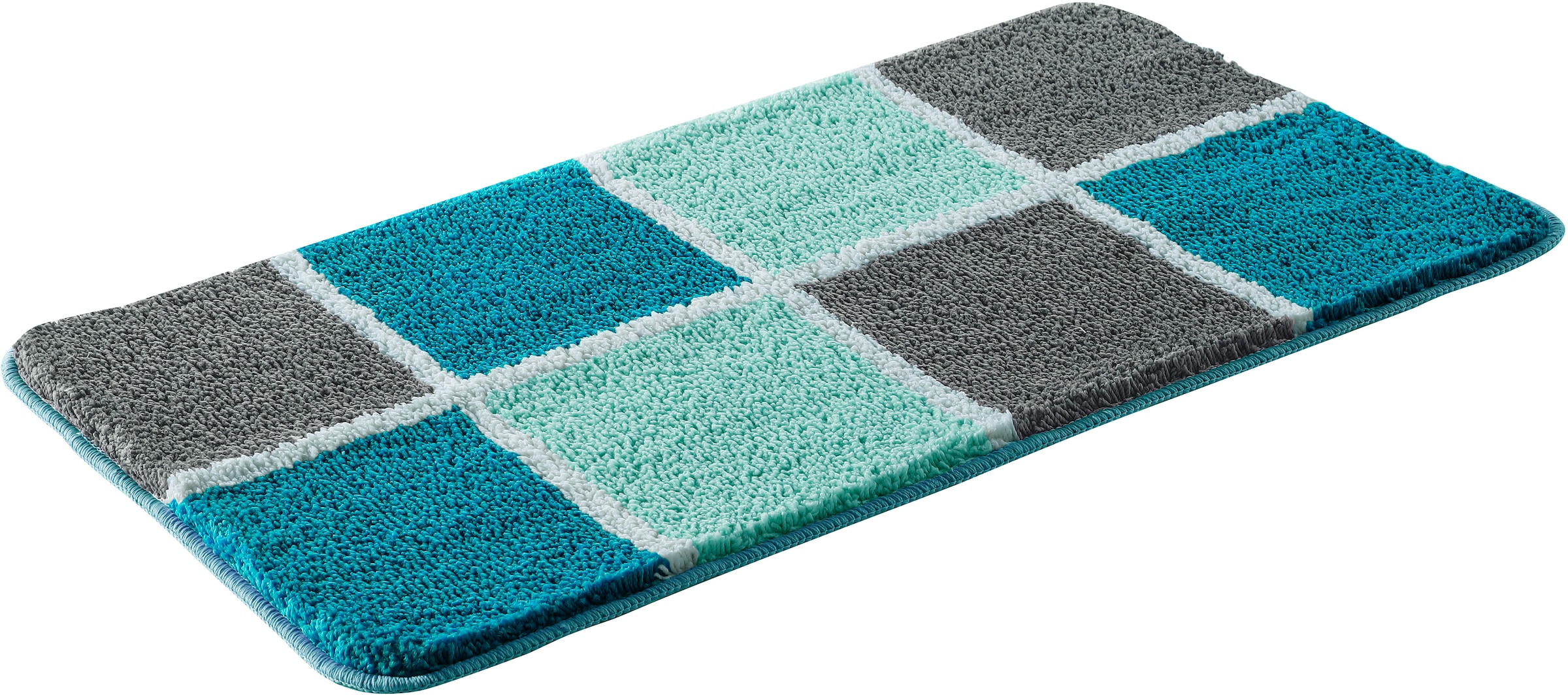 my home Badematte »Anna mit Kachelmuster, Badvorleger, Badezimmer Teppich, Duschvorleger«, rutschhemmend beschichtet, strapazierfähig, Badteppich, Hoch-Tief Effekt, Modern, Weich