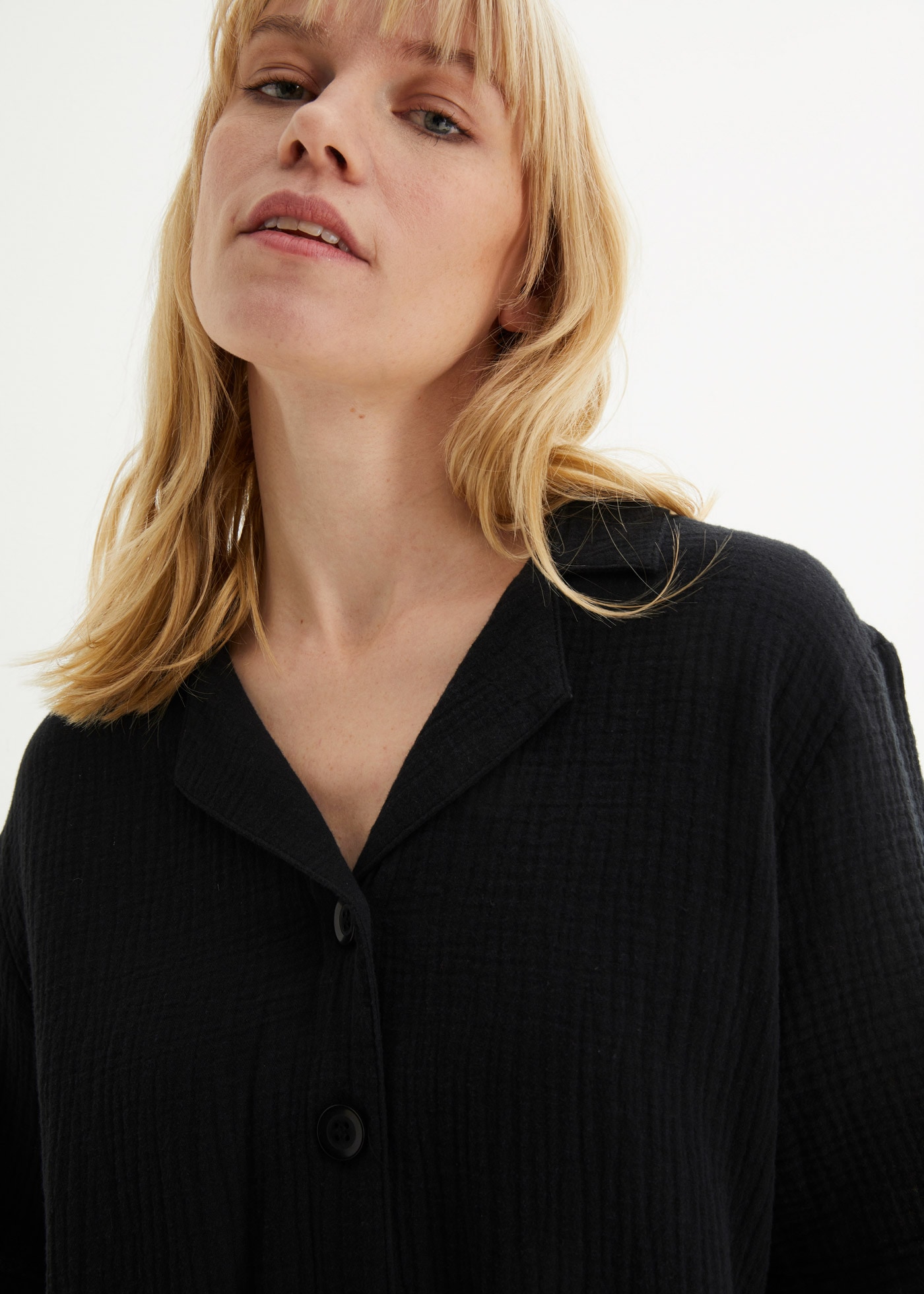 bonprix Blouse chemise weite Passform, mit halbarm, aus Baumwolle, verlängerter Rückensaum