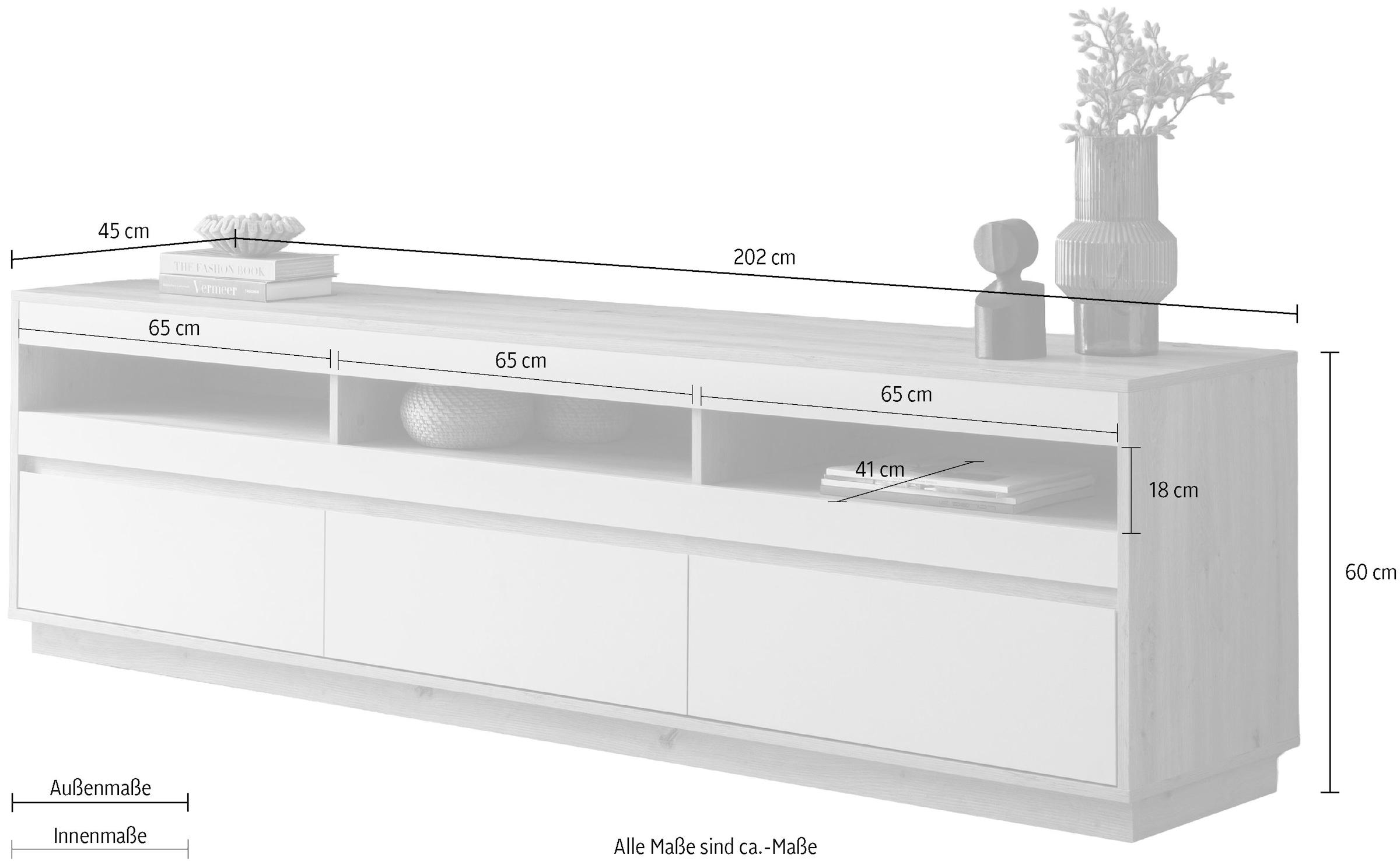 Home affaire Lowboard »Sonora, moderner TV-Unterschrank, Kommode in Eiche Artisan, TV-Schrank« filigrane Rahmenoptik, ausreichend Stauraum, vielseitig einsetzbar