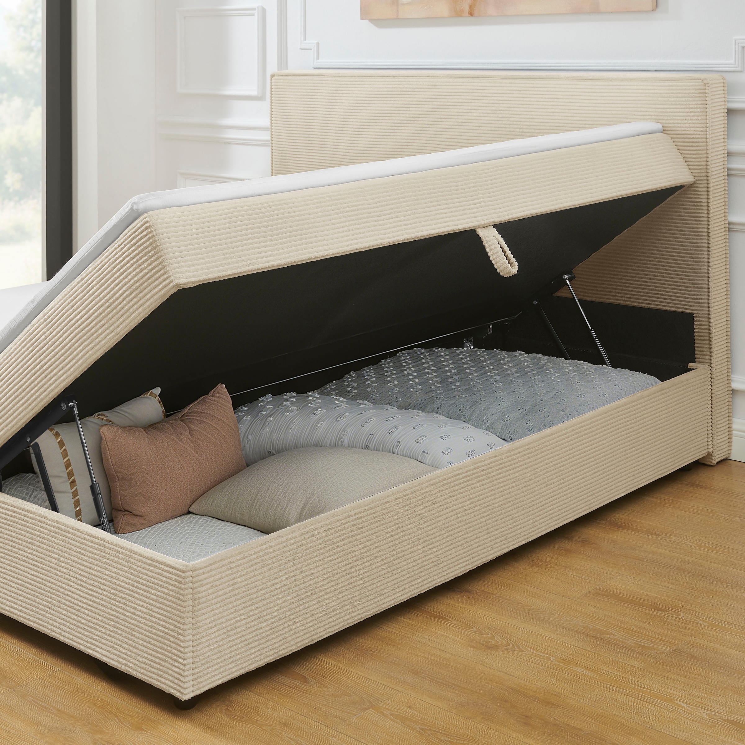 GOODproduct Boxbett »Eliaas inkl. Bettkasten und Topper, Liegefläche 180x200cm« erhältlich in hochwertigem Cord-Stoff, inkl. Aufbauvideo