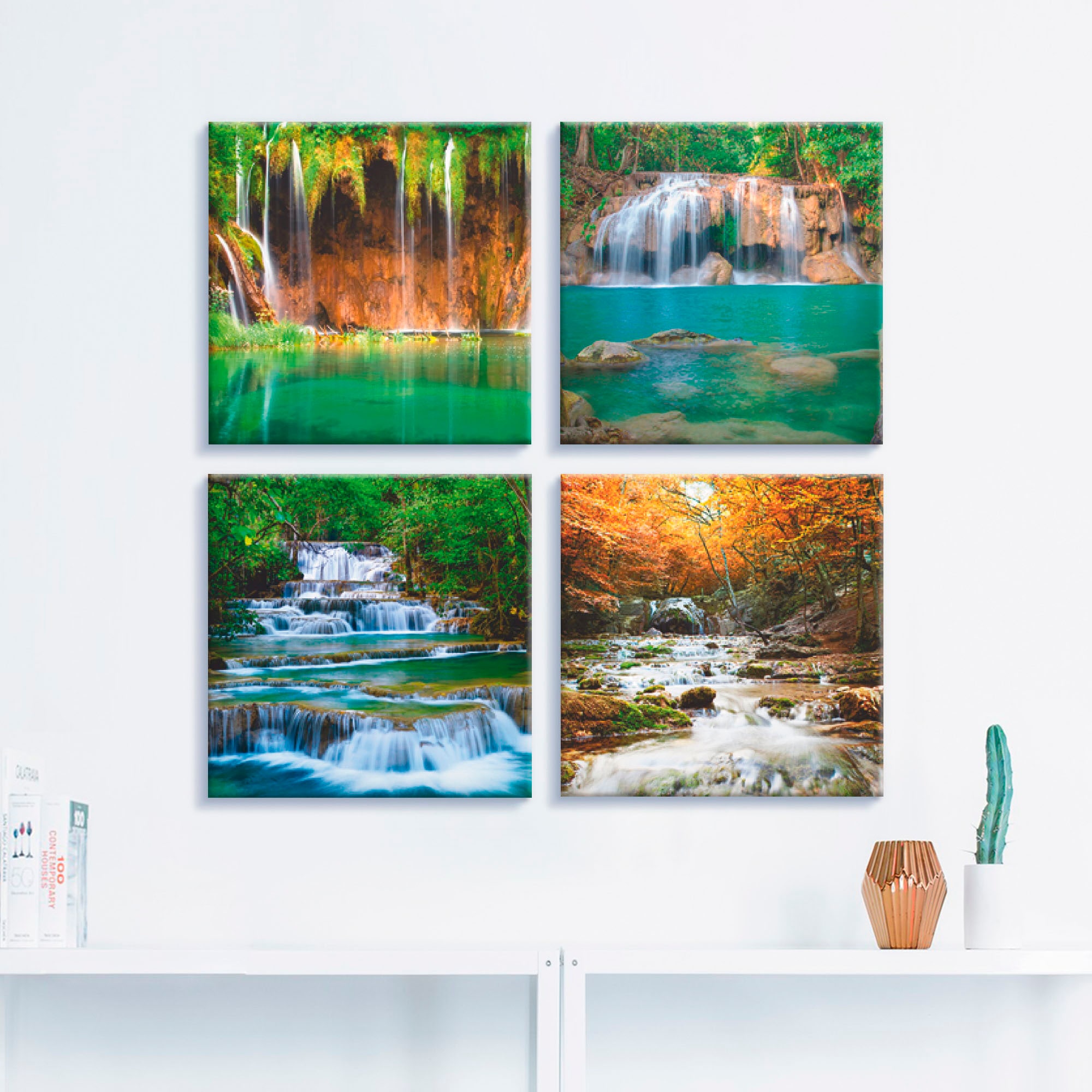 Artland Leinwandbild »Schöner Wasserfall im Wald«, Gewässer, (4 St.), 4er Set, verschiedene Grössen