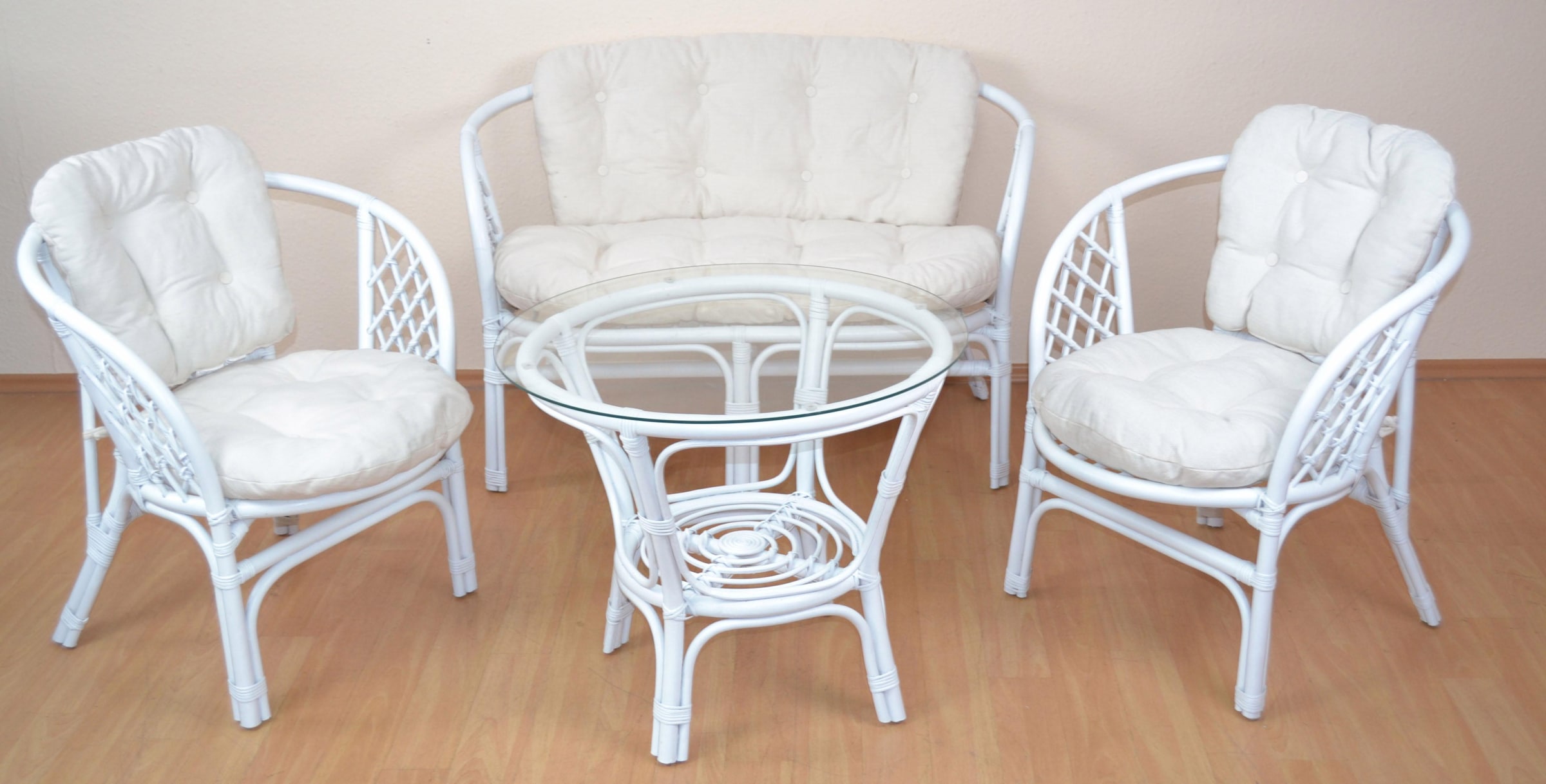 Image of Home affaire Essgruppe Set, 4 Stk. tlg. aus handgeflochtenem Rattan mit passenden Kissenauflagen