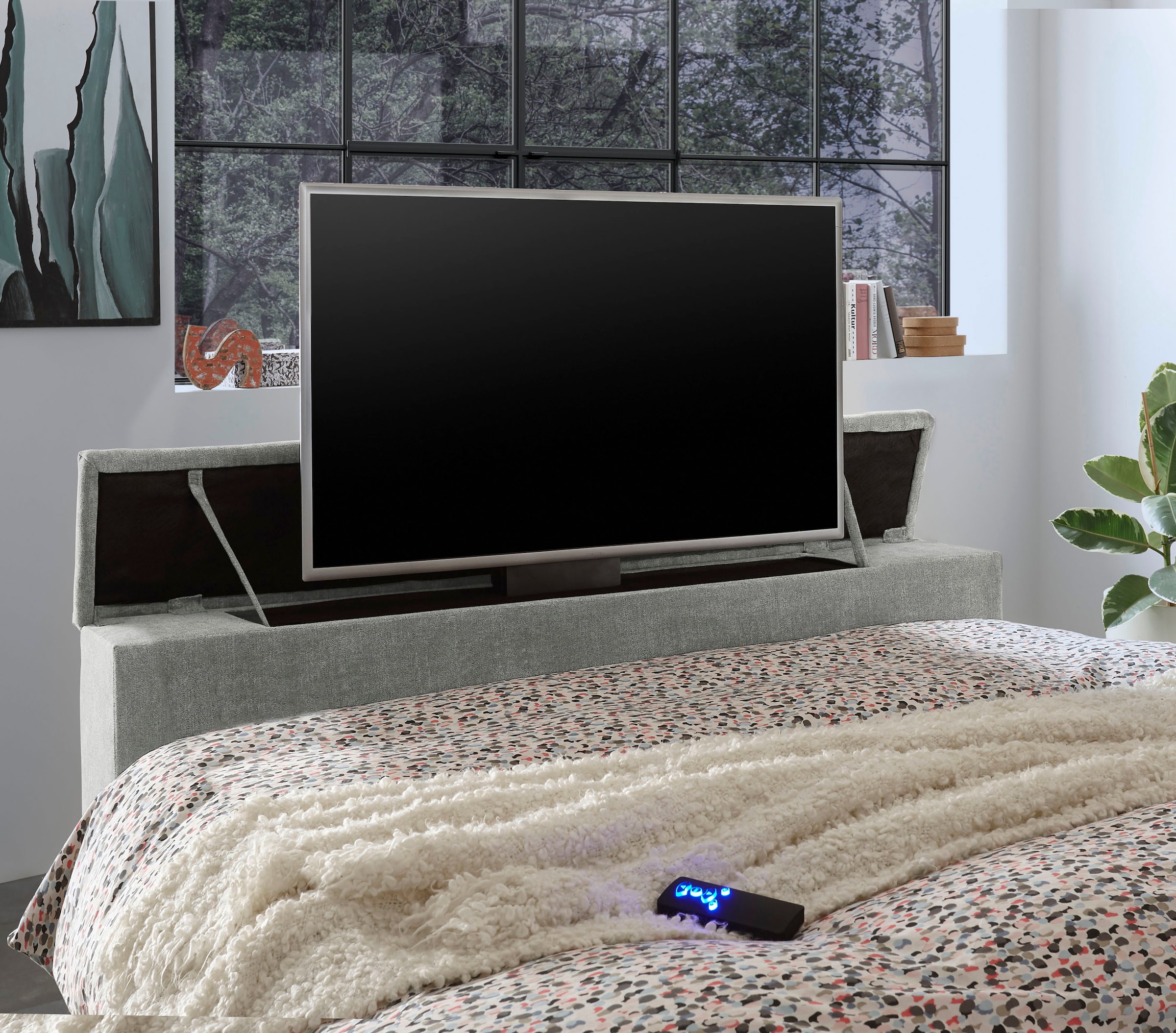ED EXCITING DESIGN Lit boxspring »Denver« inkl. 1 bzw. 2 Bettkästen, motorisierte TV-Halterung bis 40 Zoll