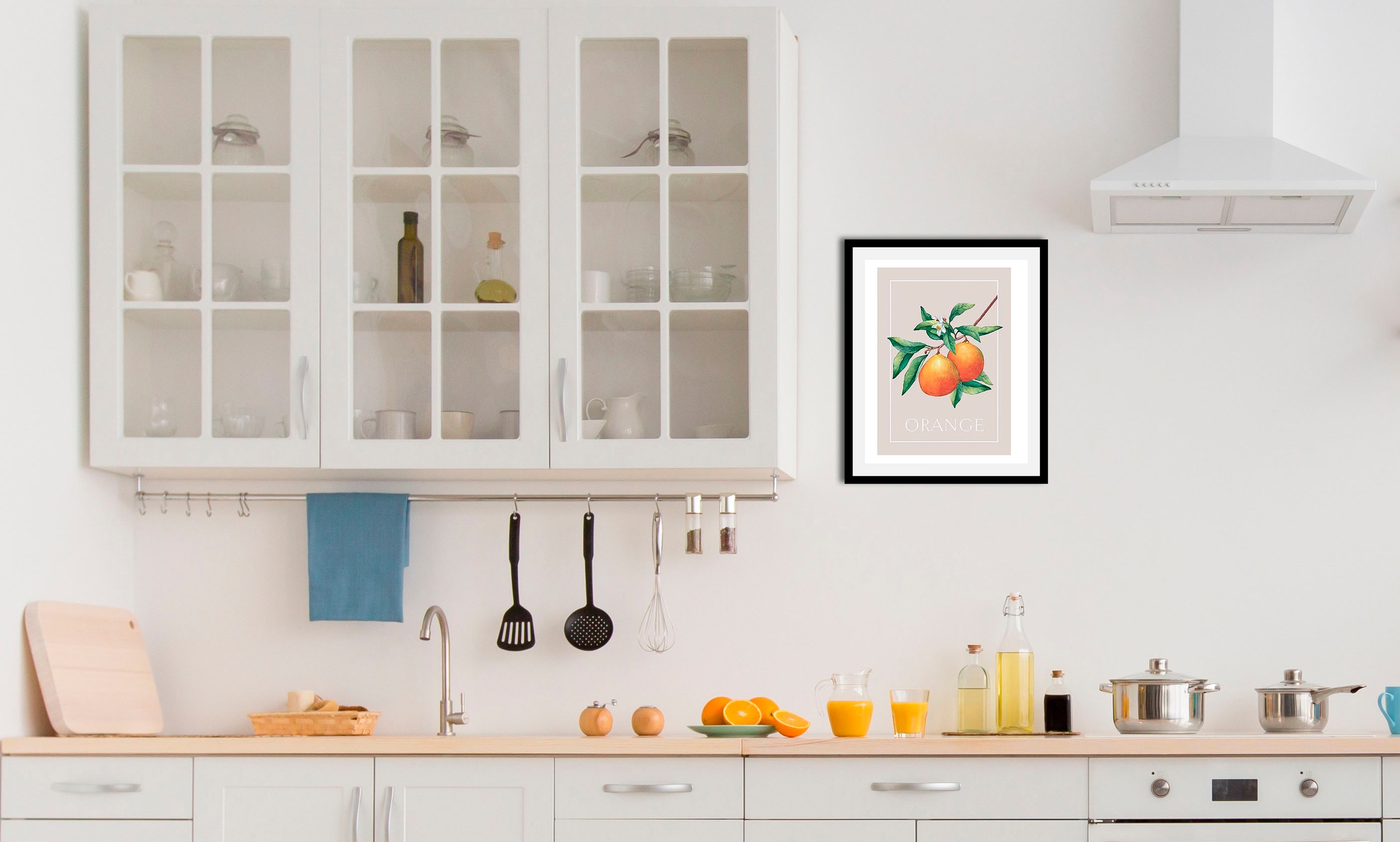 Image of queence Bild "Orange" Kunst Obst Obst Bilder Pflanzen Pflanzenbilder Schriftzug 1 Stk. tlg. gerahmt