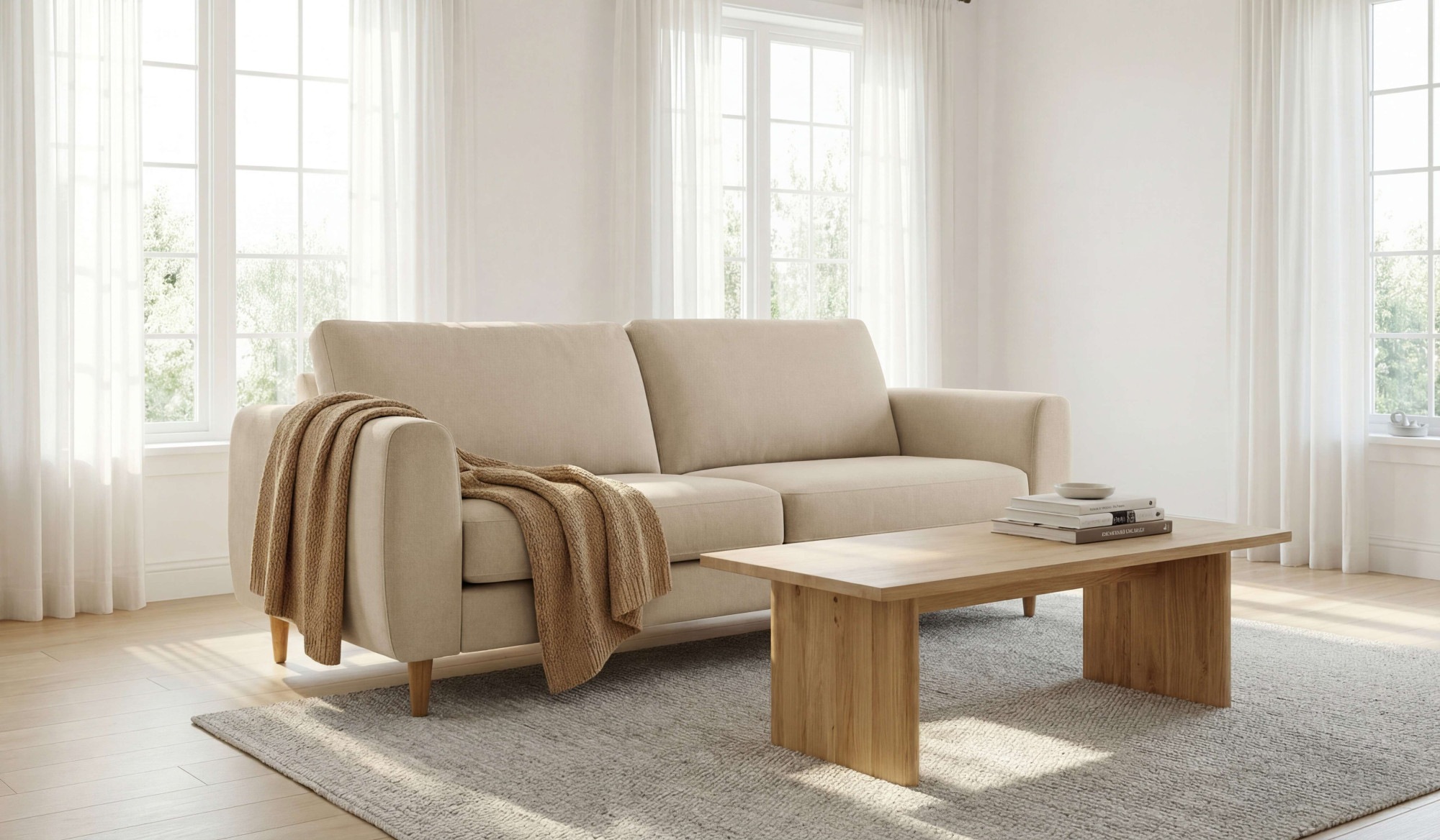 Image of GOODproduct 3-Sitzer "Finnian" 212 cm, Chenille, elegante Massivholzfüsse