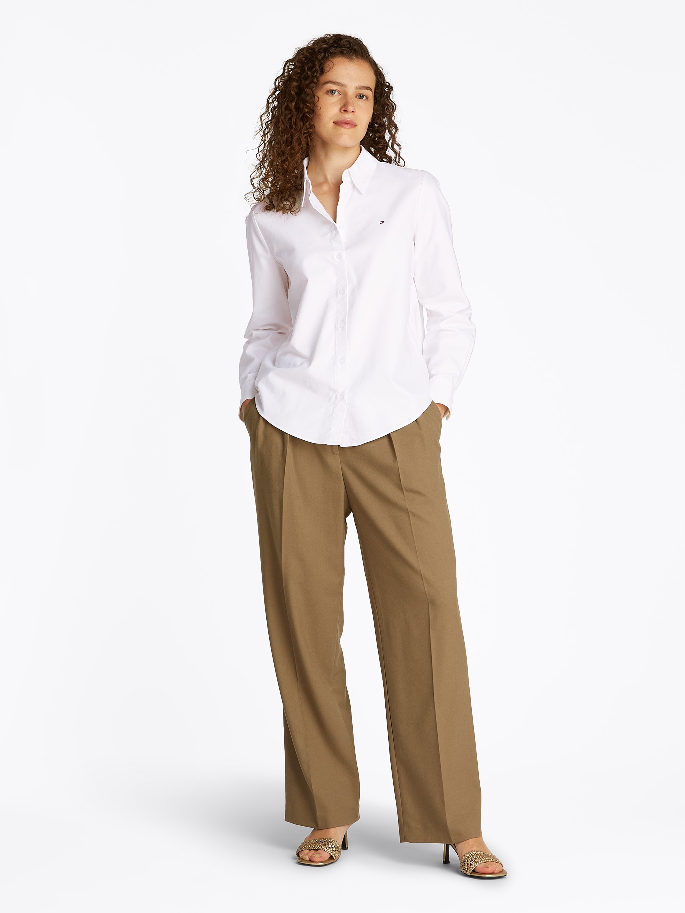 Tommy Hilfiger Hemdbluse »OXFORD RELAXED FIT SHIRT mit Hemdblusenkragen und Stickerei«, gestreift, klassisch, relaxed fit, Baumwolle, Kragen