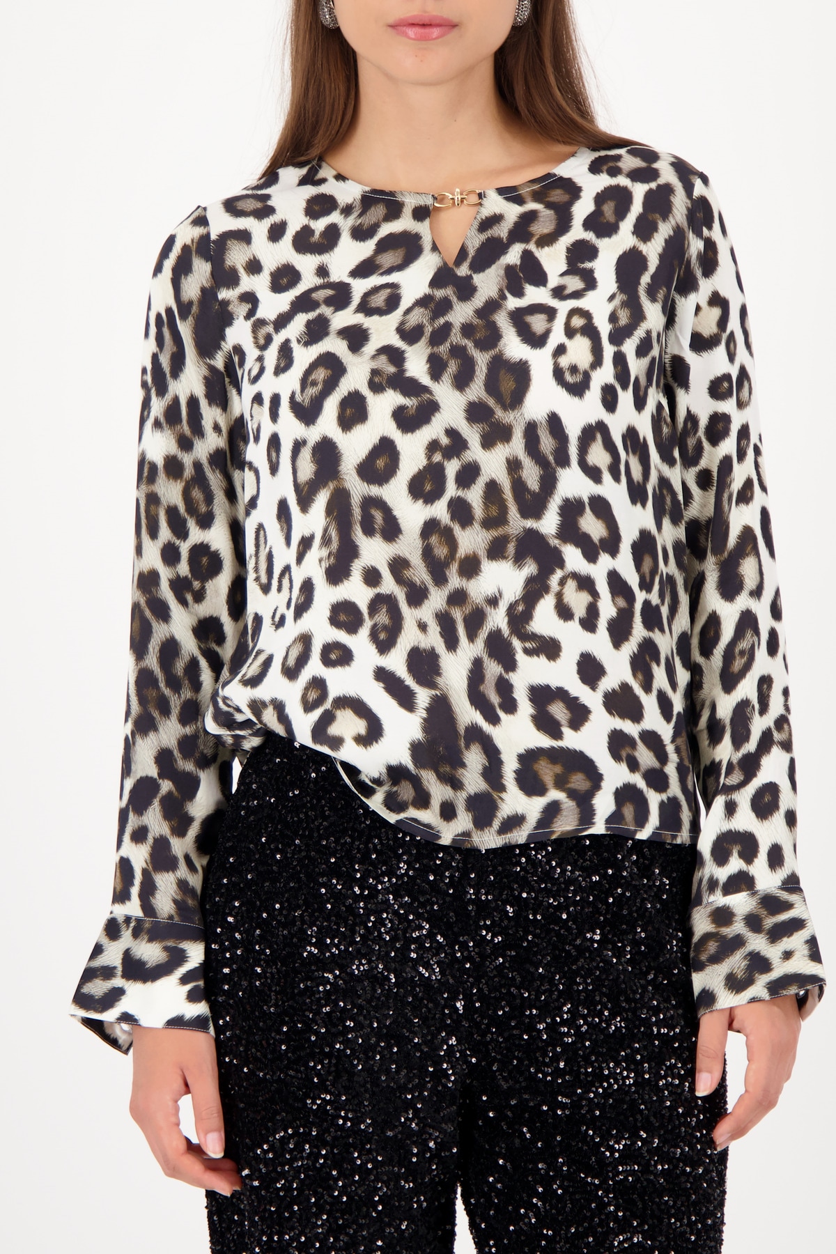 Image of Monari Satinbluse "Bluse Satin Leodruck" Regular fit mit Rundhalsausschnitt mit Schmuckdetail