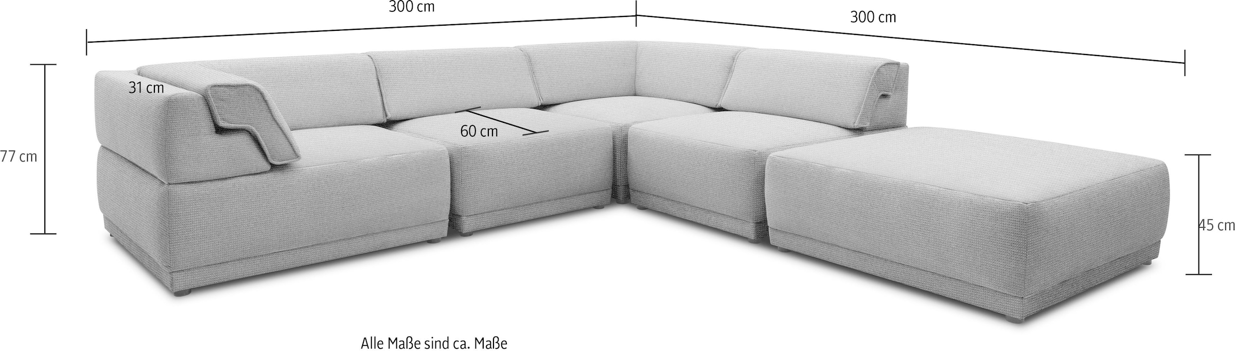 DOMO collection Loungesofa »800007«, (Set, 5 Teile), Rückenkissen aufstellbar, unendlich erweiterbar