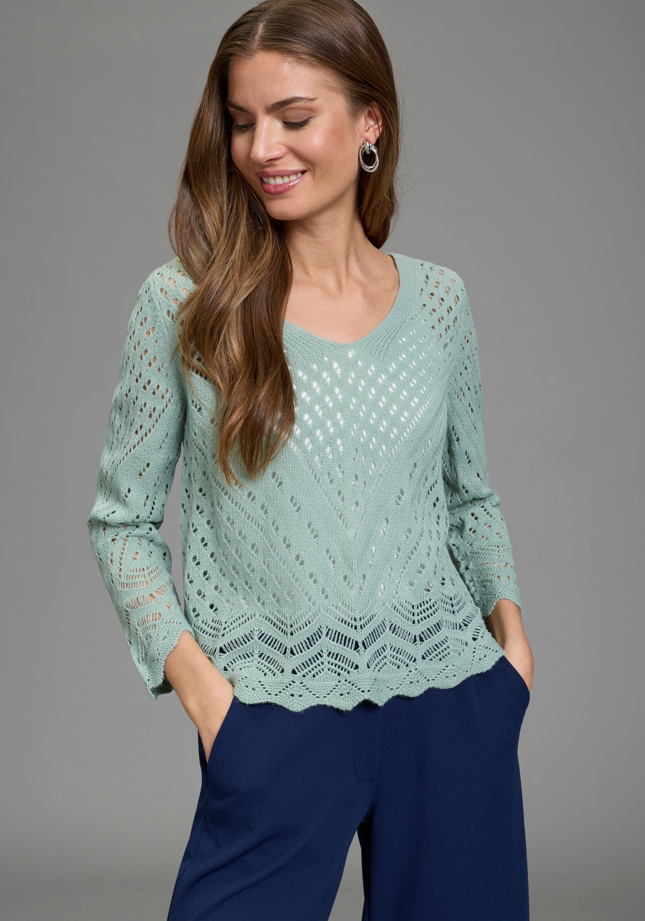Image of Laura Scott Ajourpullover ", leichtes Material mit 3/4 Ärmeln" aus Lochstrick für sommerliche Looks